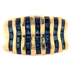 10k Yellow Gold 1 Carat Blue Sapphire Concave Chanel Ring Size 7