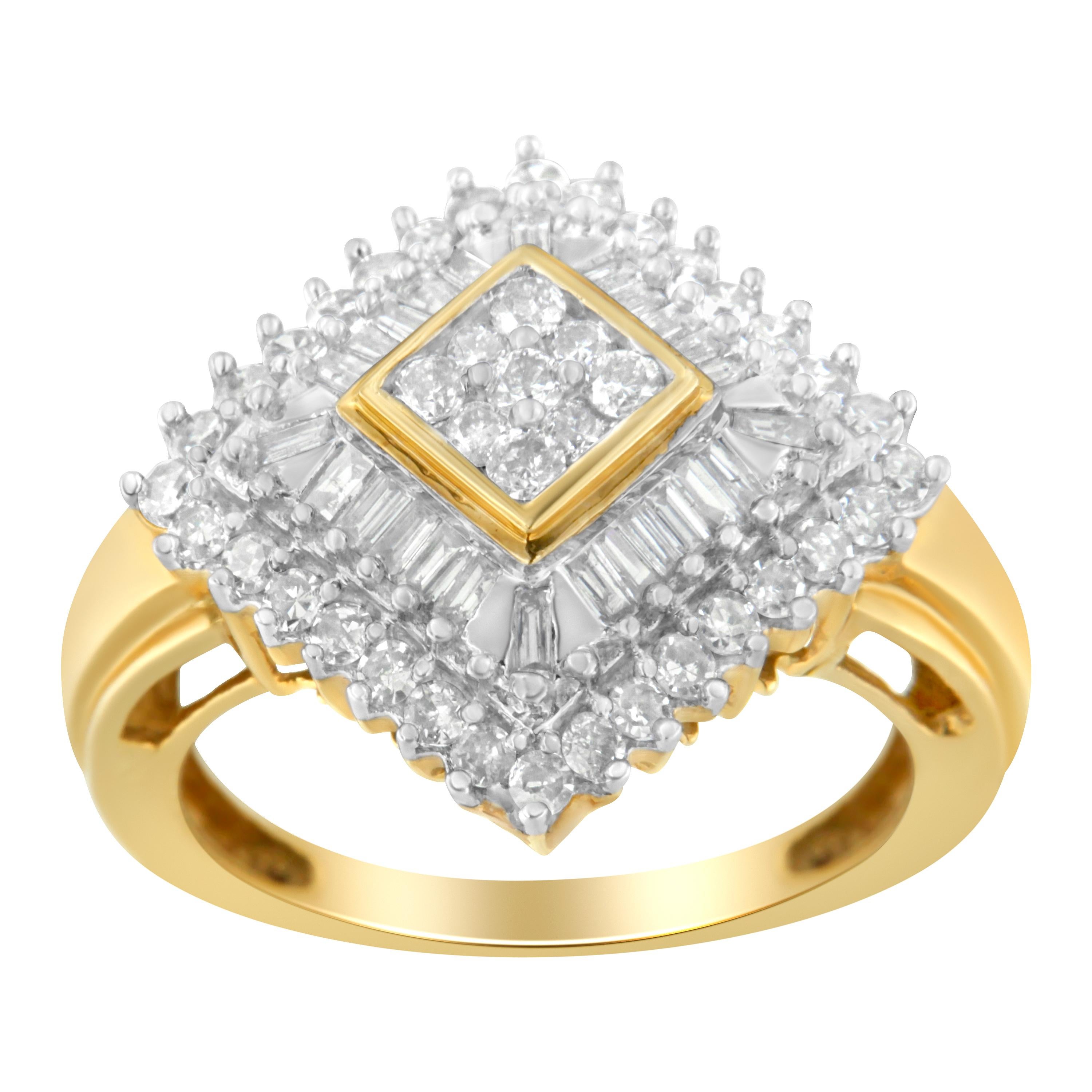 Moderno Anello Ballerina in oro giallo 10K con diamante da 1 Cttw (colore I-J, purezza I1-I2) - in vendita