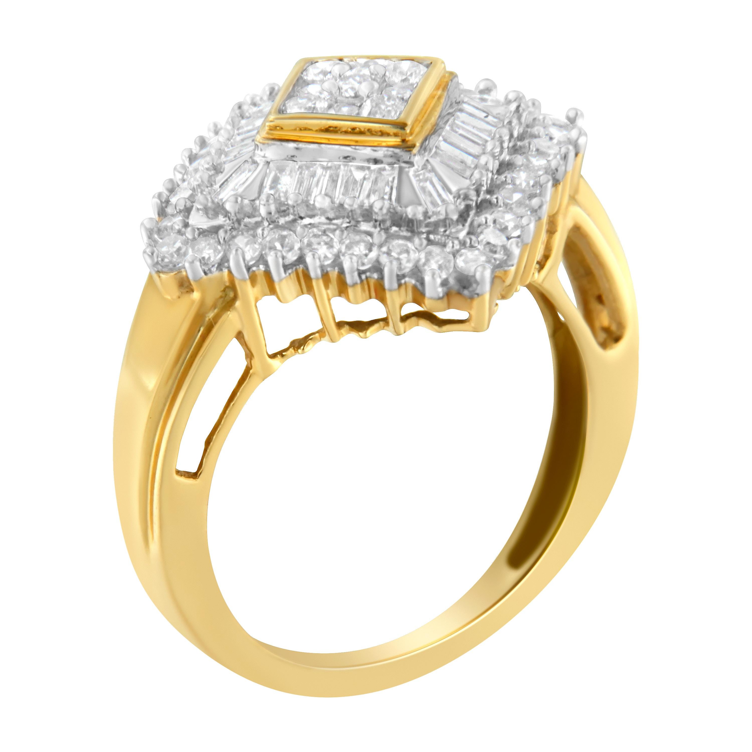 Taglio rotondo Anello Ballerina in oro giallo 10K con diamante da 1 Cttw (colore I-J, purezza I1-I2) - in vendita