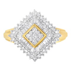 Bague ballerine en or jaune 10 carats avec diamants 1 carat (couleur I-J, pureté I1-I2)