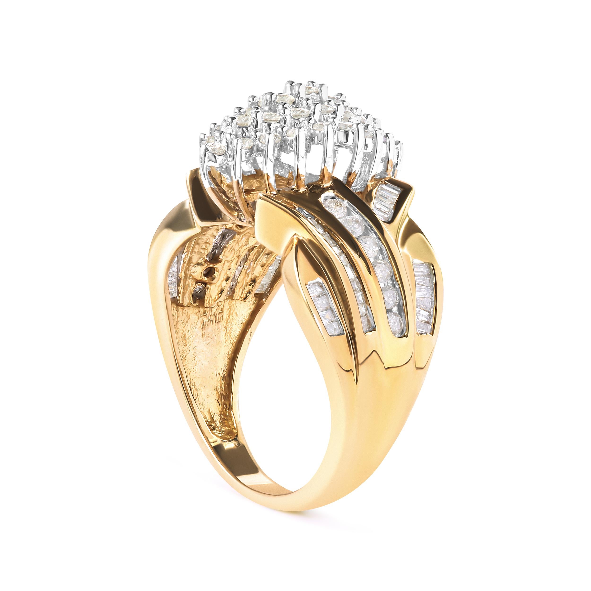 Laissez-vous séduire par l'allure enchanteresse de notre bague cocktail en or jaune 10K à diamants en forme de poire. Embrassez la brillance des diamants naturels, soigneusement sélectionnés pour leur éclat exquis. Ornée d'un total de 85 diamants,
