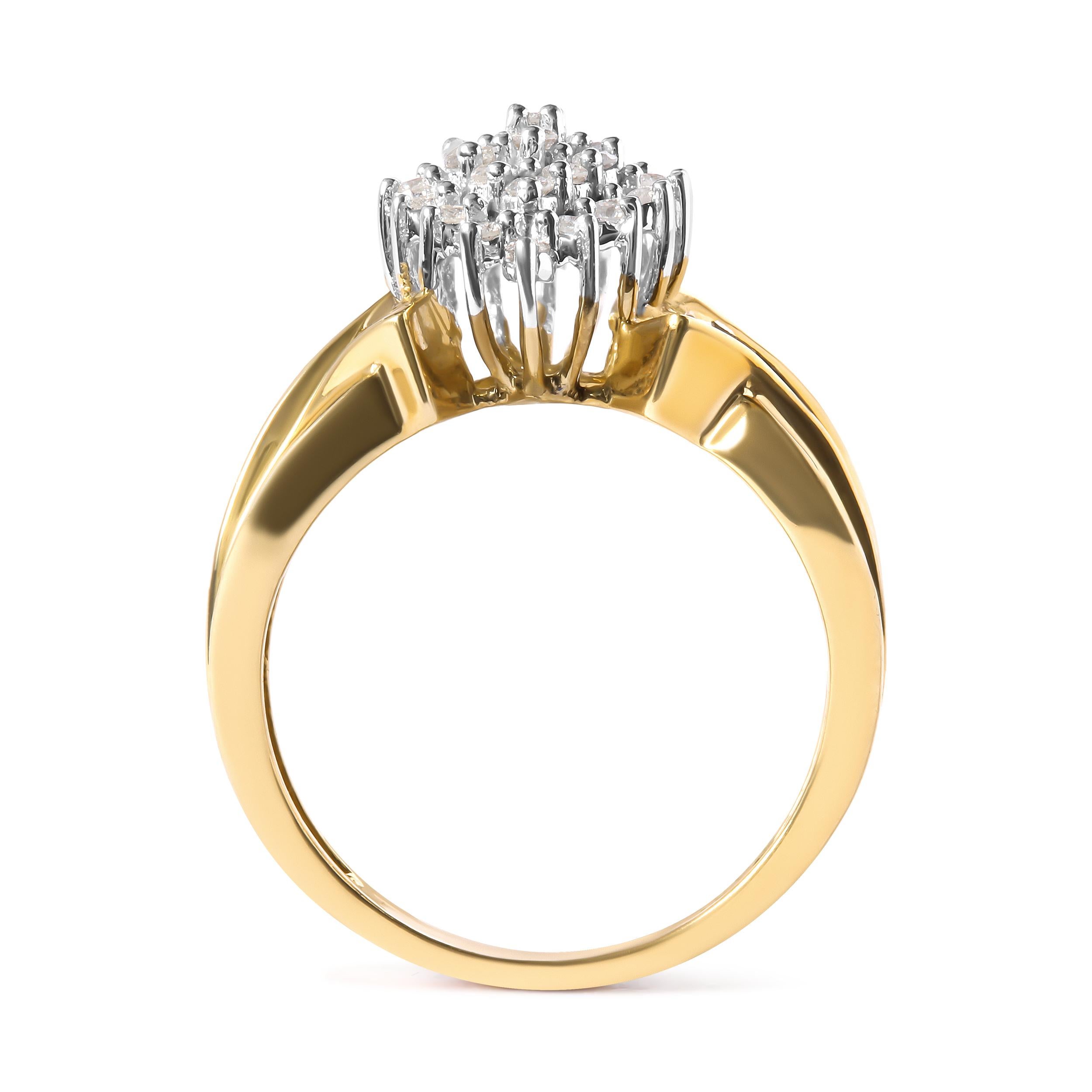 Moderne Bague cocktail en or jaune 10 carats avec diamants 1 carat en forme de poire - Taille 7 en vente