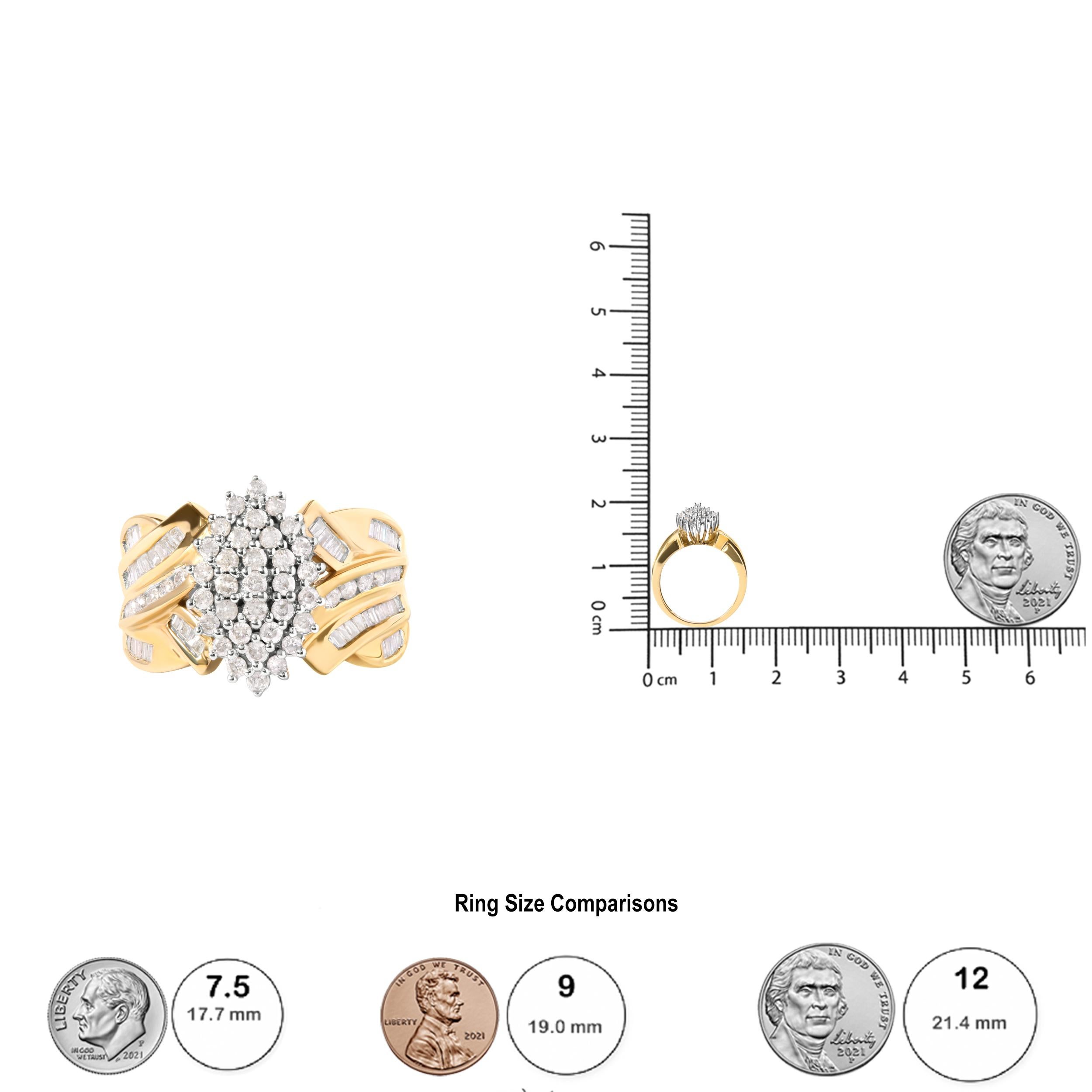 Taille ronde Bague cocktail en or jaune 10 carats avec diamants 1 carat en forme de poire - Taille 7 en vente