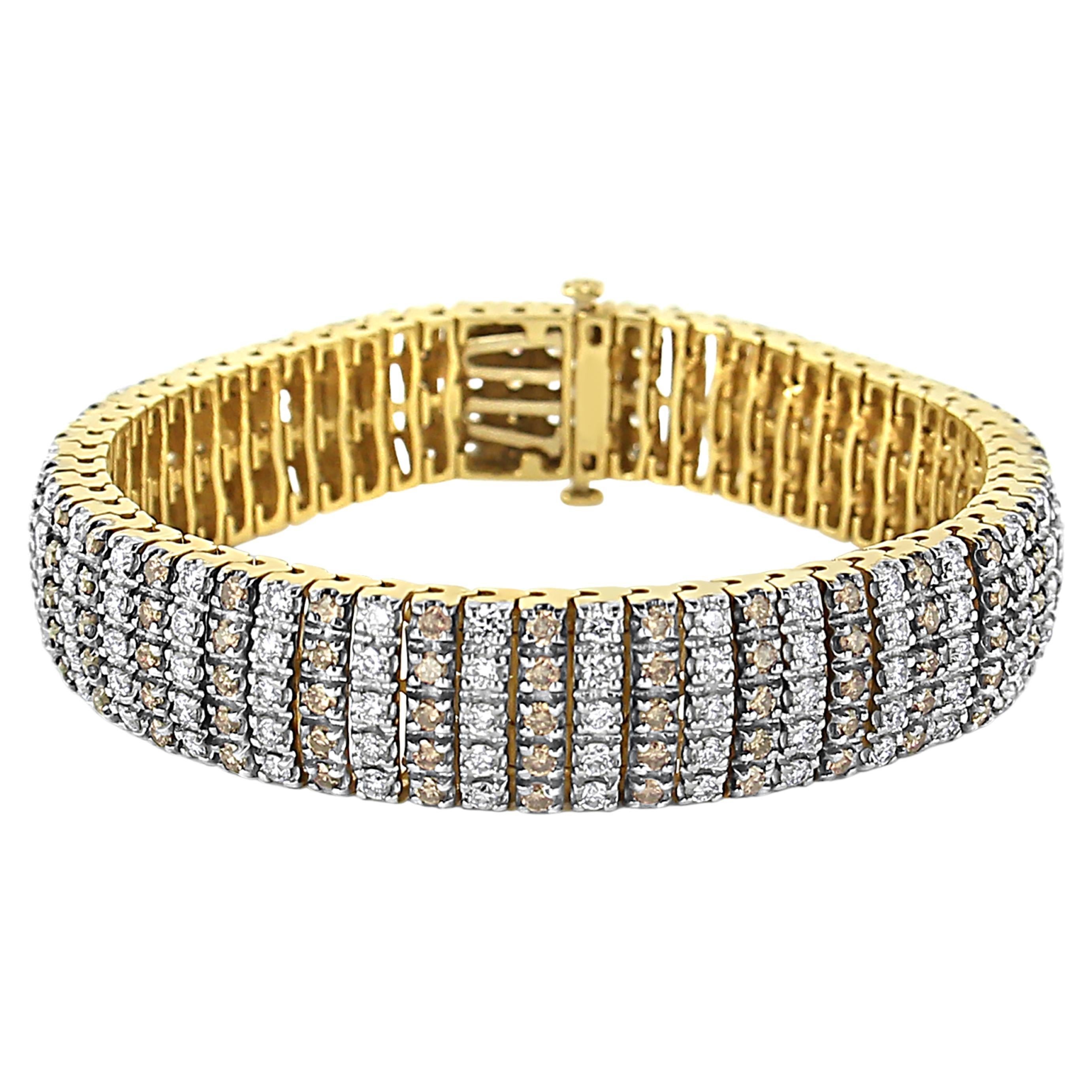 Contemporain Bracelet tennis à 5 rangées en or jaune 10 carats, diamants blancs et coquillage de couleur 10 1/3 carats en vente