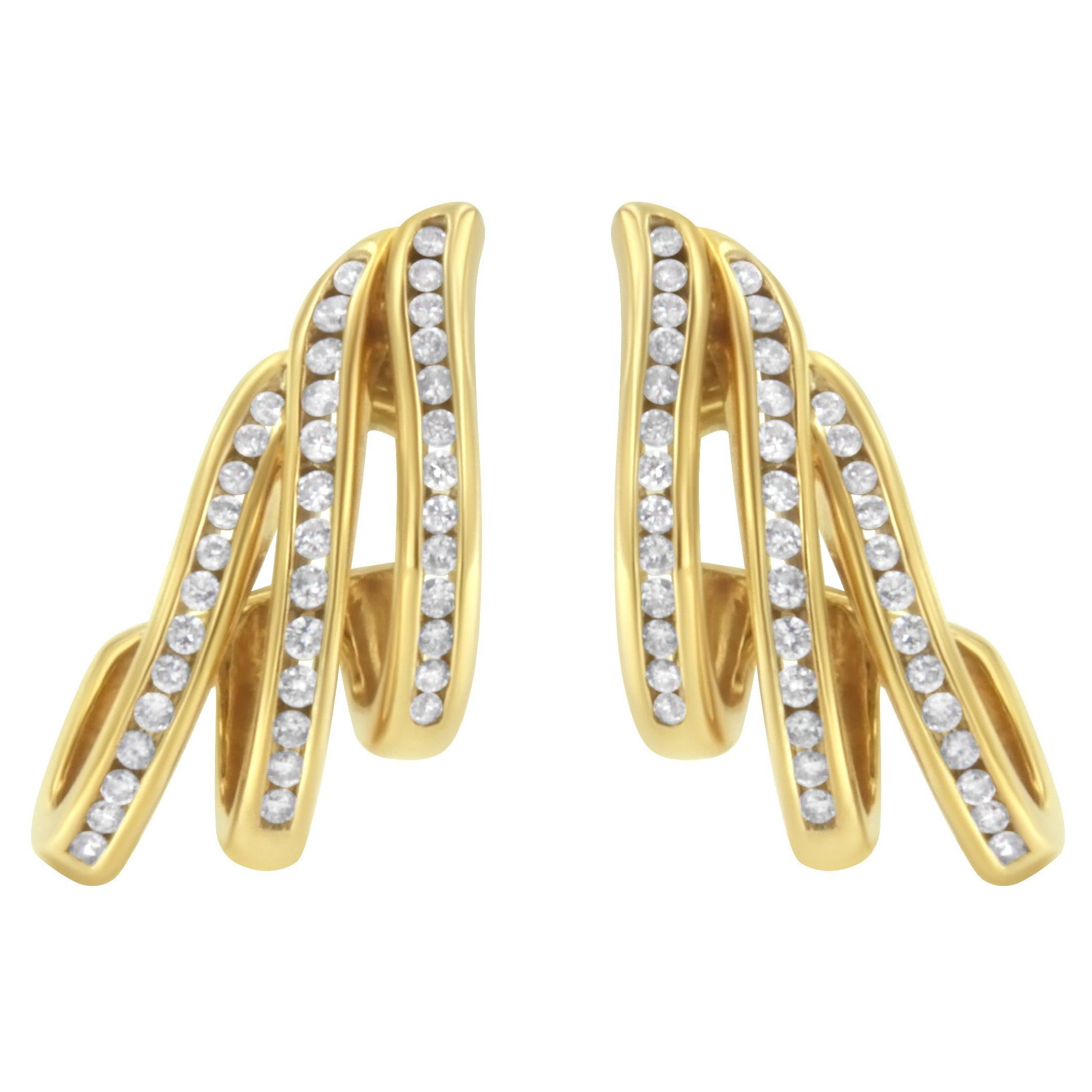 10K Gelbgold 1,0 Karat Diamant Spiral Multi Row Creolen Ohrstecker