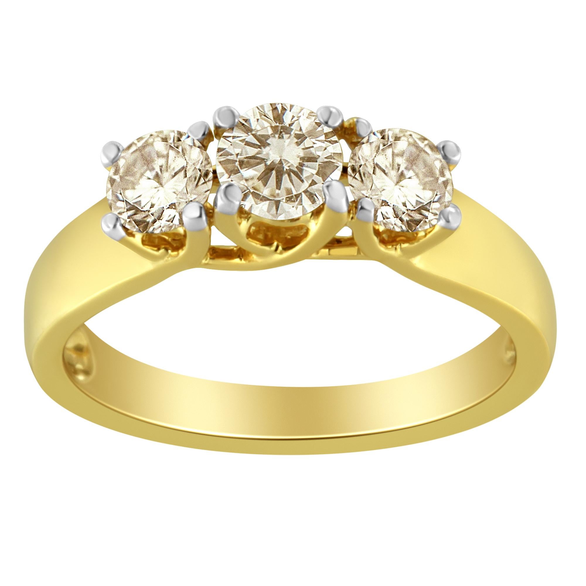 10K Yellow Gold 1.0 Carat Diamond 3-Stone Ring 2