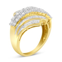 10K Yellow Gold 1.0 Carat Diamond 64 Stone Bypass Style Modern Statement Ring