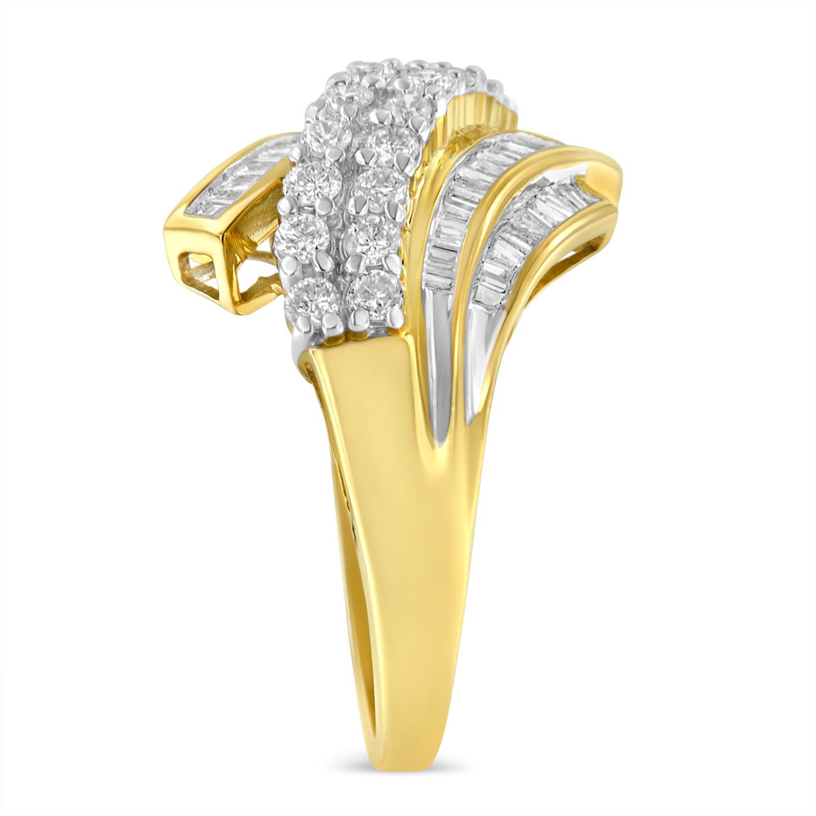 En vente :  Bague fantaisie moderne de style bypass en or jaune 10 carats avec 64 pierres et diamants de 1,0 carat 4