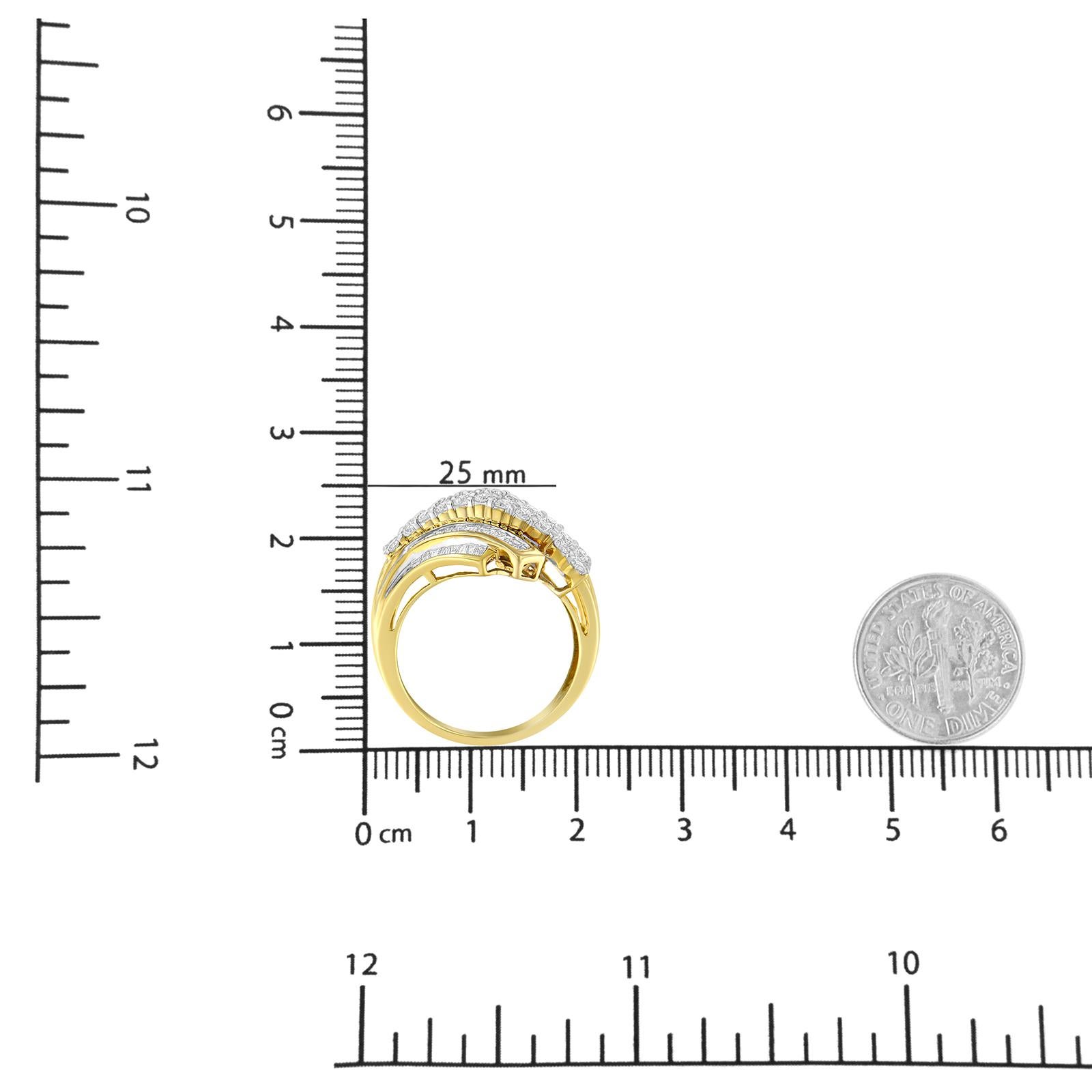 En vente :  Bague fantaisie moderne de style bypass en or jaune 10 carats avec 64 pierres et diamants de 1,0 carat 7