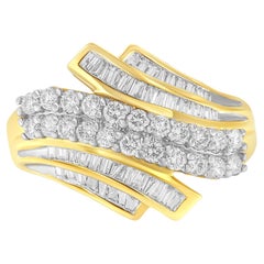 10K Yellow Gold 1.0 Carat Diamond 64 Stone Bypass Style Modern Statement Ring