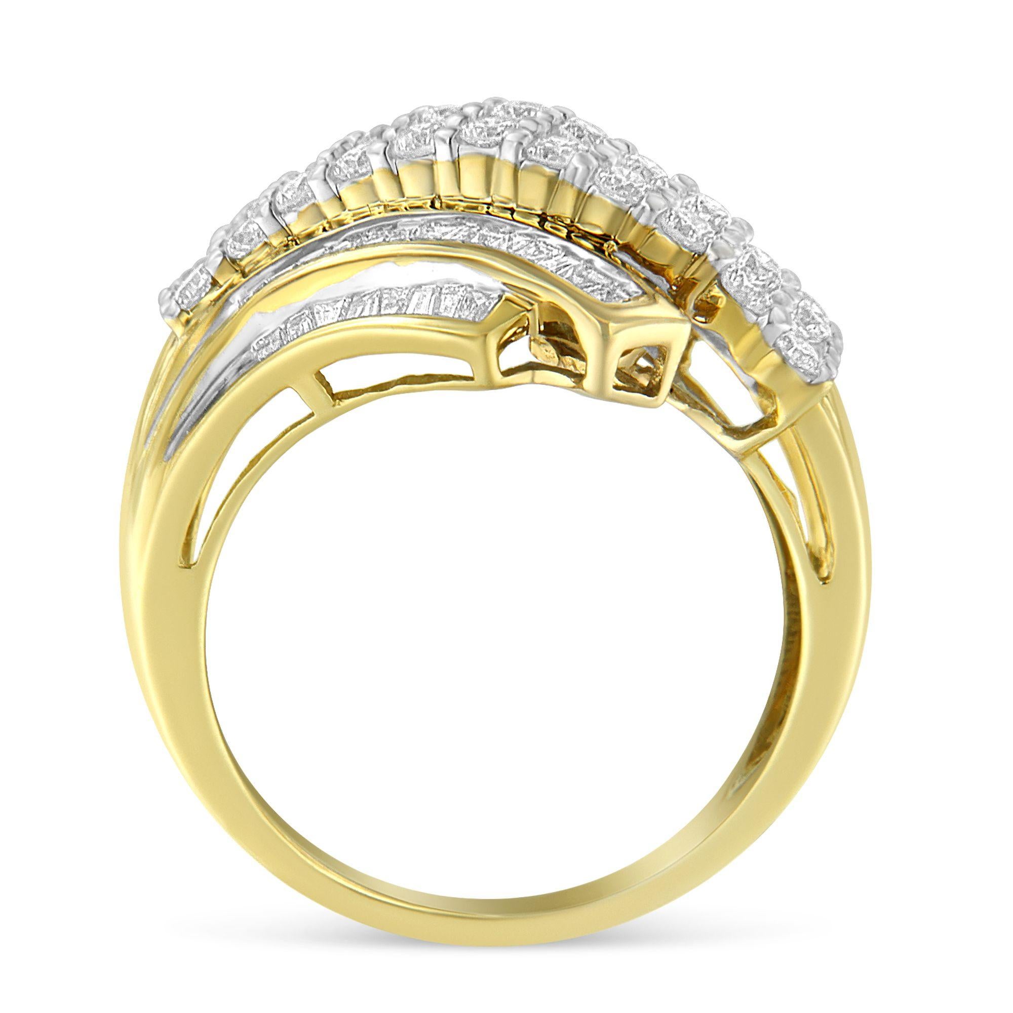 Round Cut 10K Yellow Gold 1.0 Carat Diamond Bypass Style Channel Set Modern Statement Ring