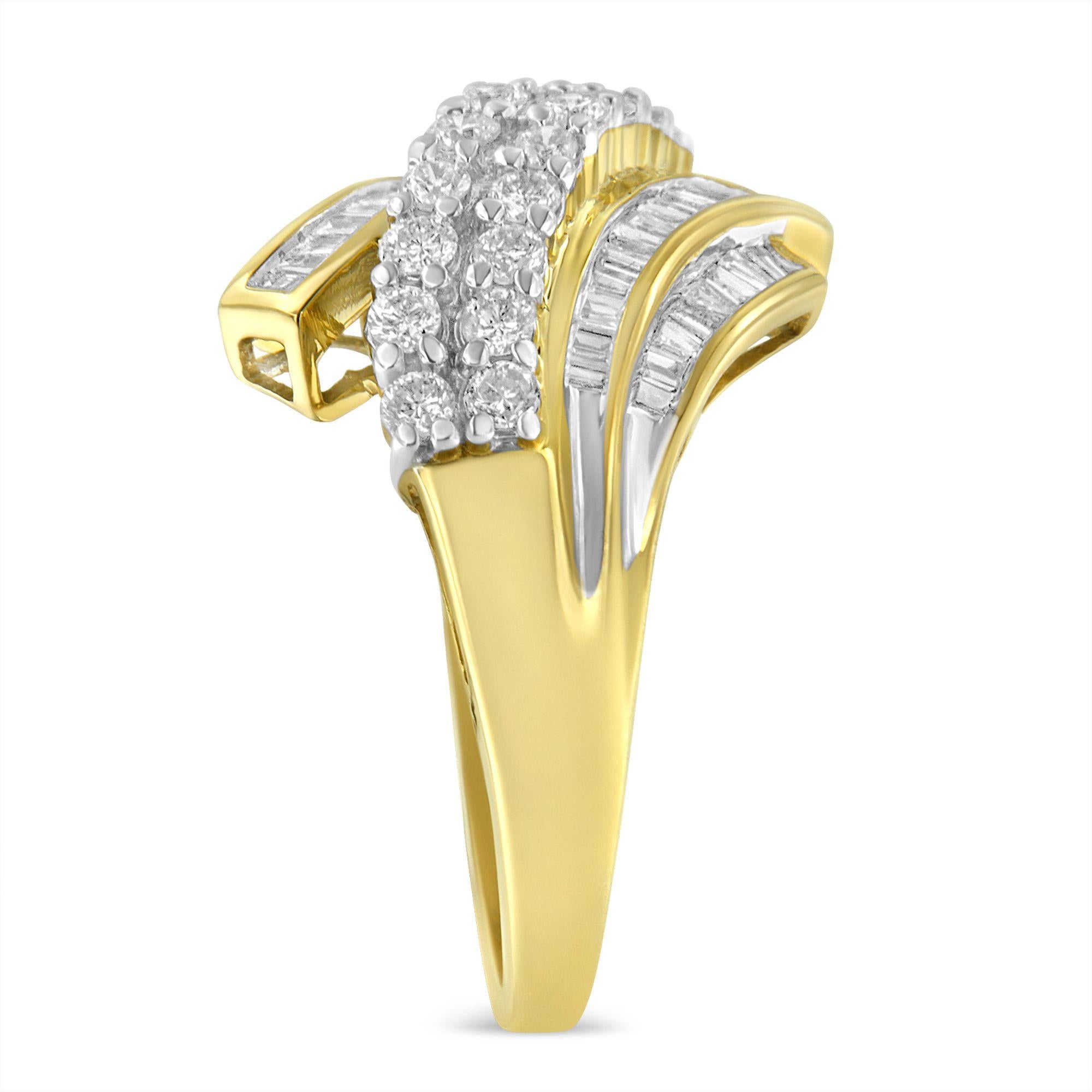 10K Yellow Gold 1.0 Carat Diamond Bypass Style Channel Set Modern Statement Ring In New Condition In New York, NY