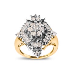 10K Yellow Gold 1.0 Carat Diamond Cluster and Rhombus Halo Ring