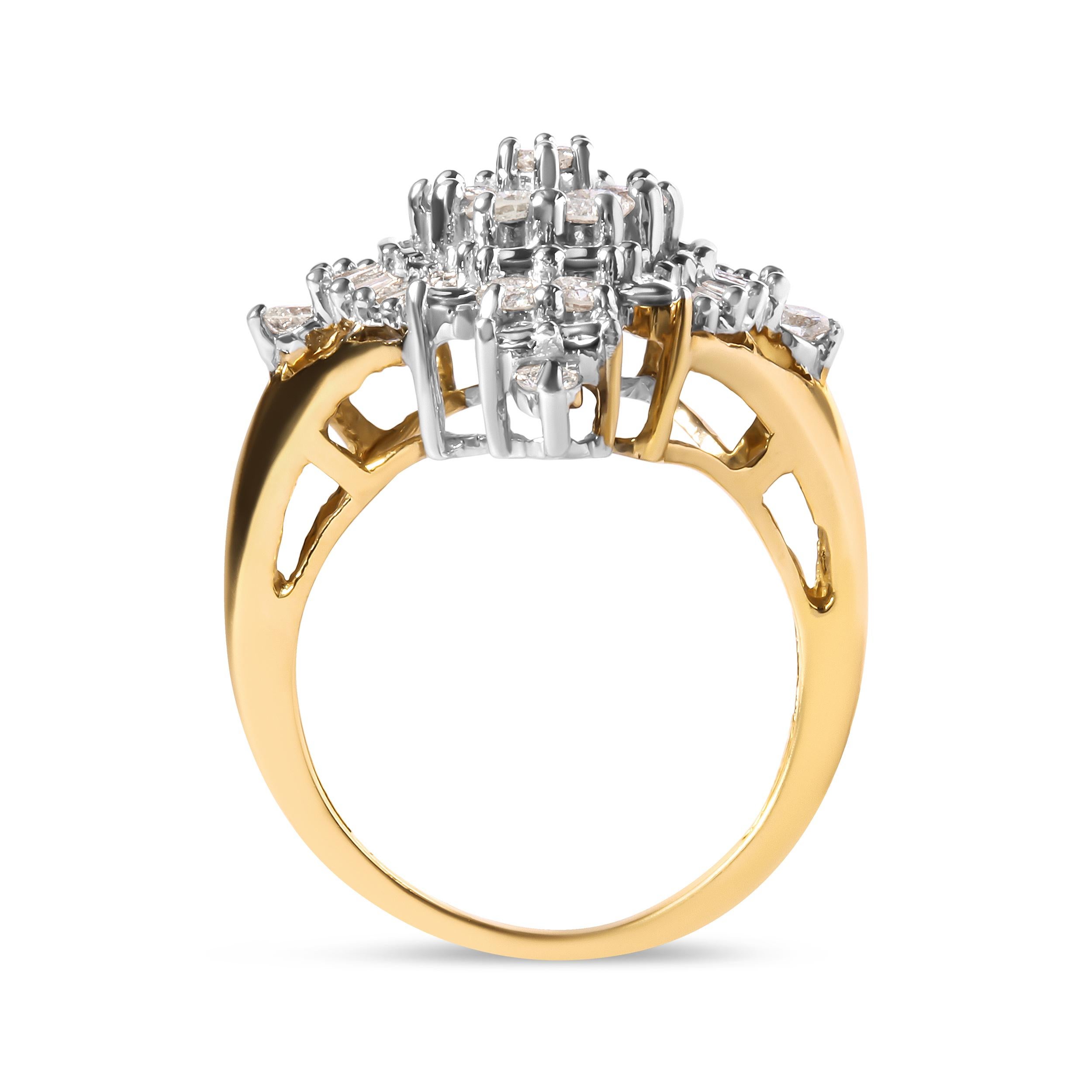 Modern 10K Yellow Gold 1.0 Carat Diamond Cluster and Rhombus Halo Ring For Sale
