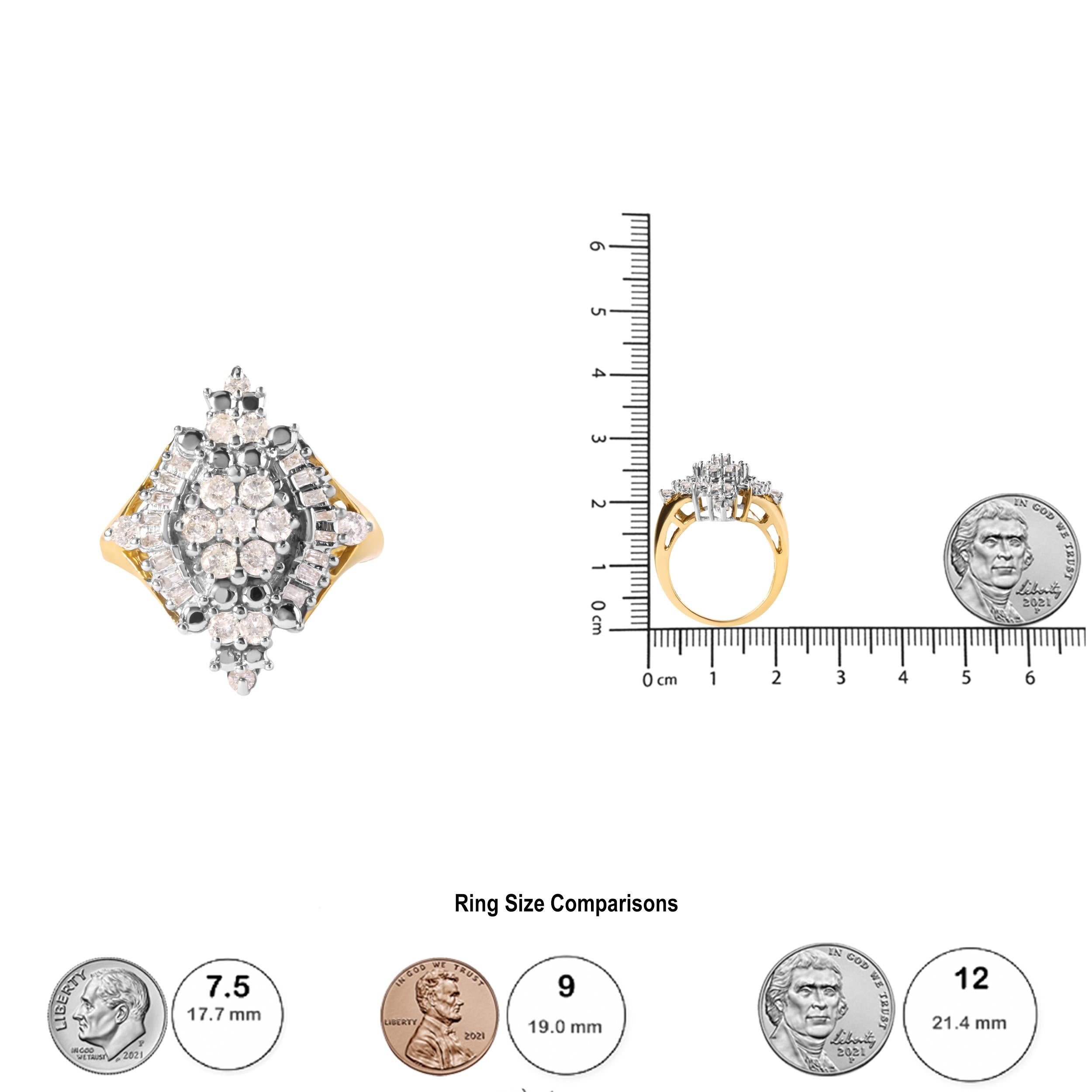 10K Yellow Gold 1.0 Carat Diamond Cluster and Rhombus Halo Ring In New Condition For Sale In New York, NY