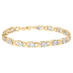 10K Yellow Gold 1.0 Carat Diamond Cluster X Link Tennis Link Bracelet