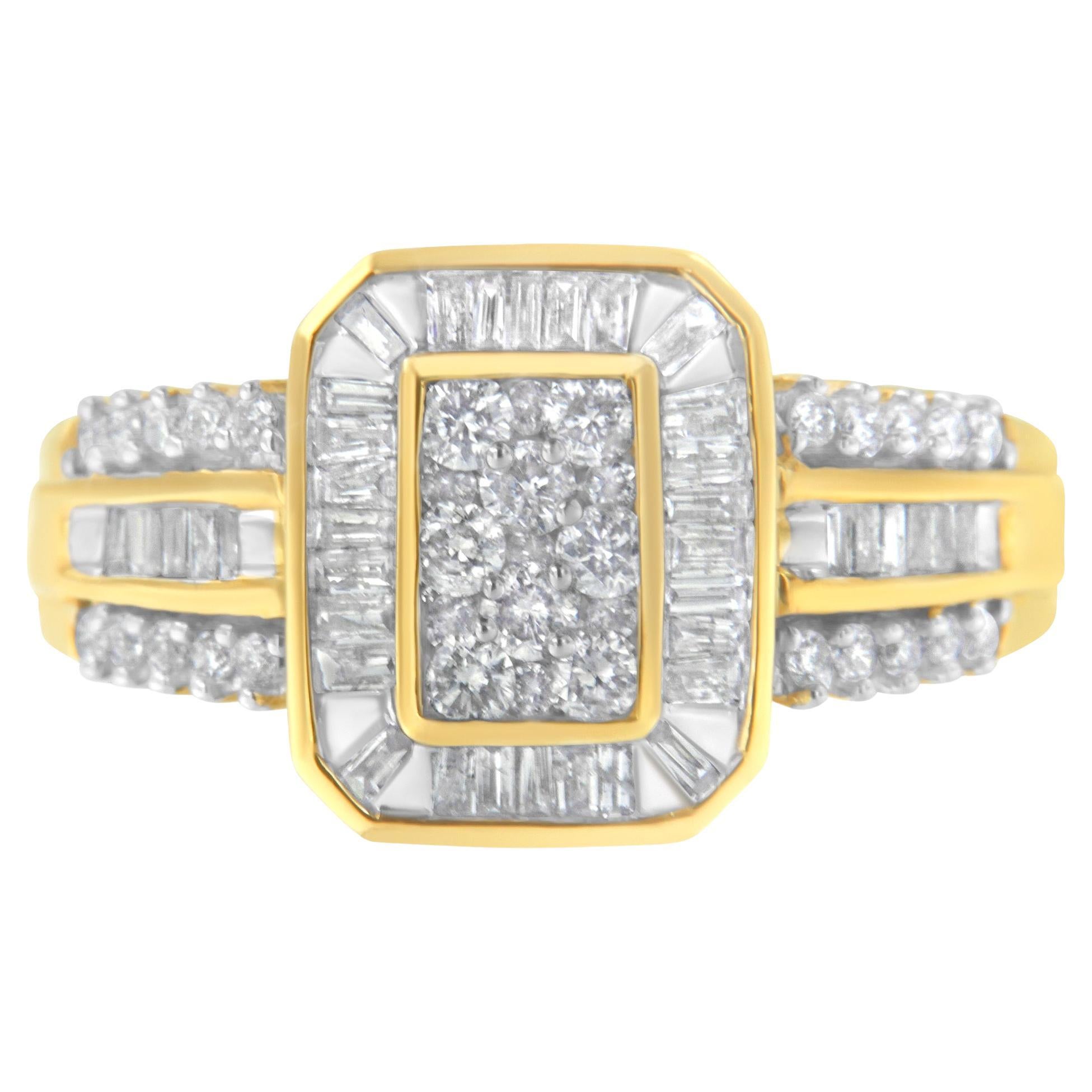 Bague cocktail en or jaune 10 carats avec diamants de 1,0 carat