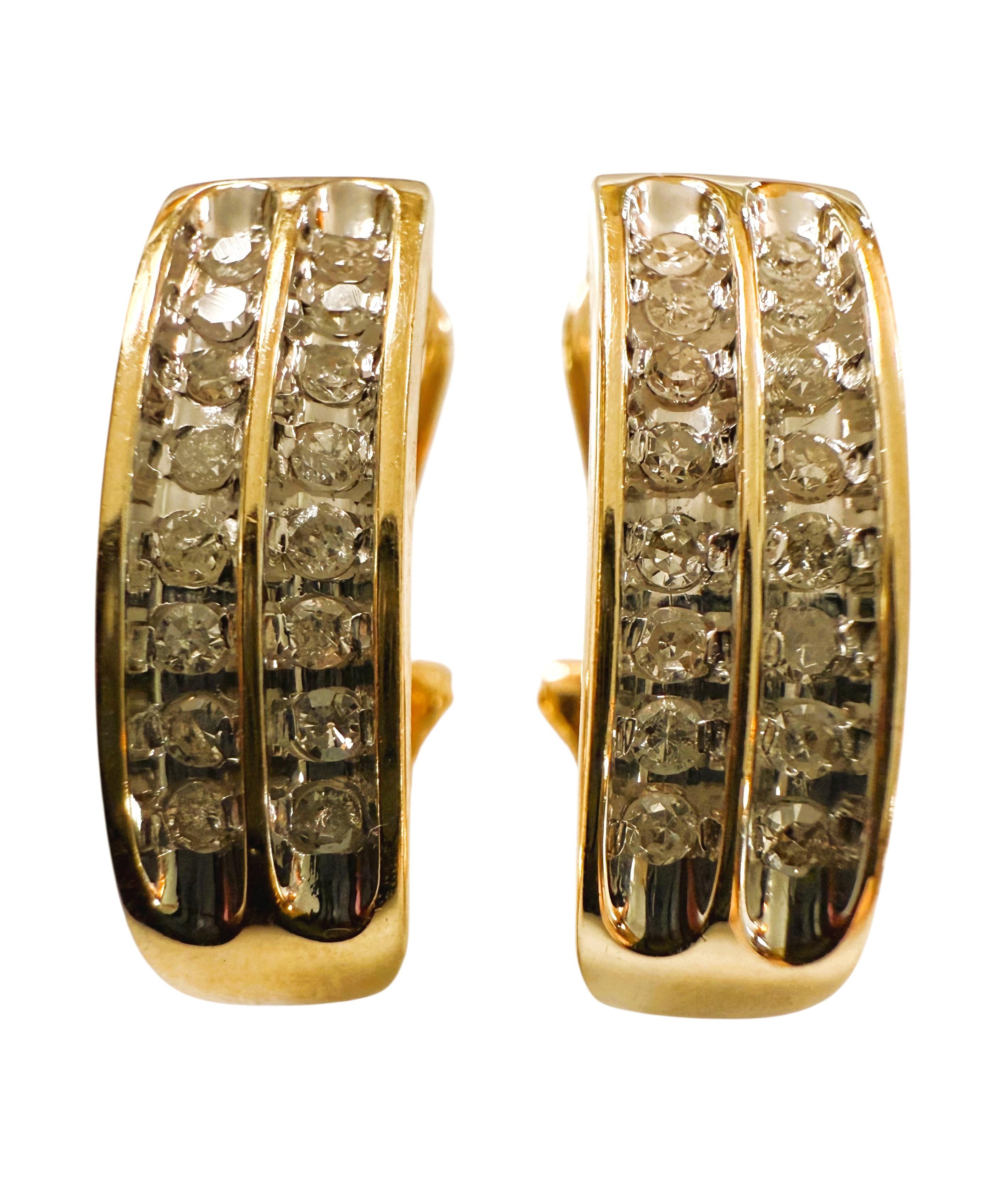 Boucles d'oreilles en or jaune 10k 1.0 carat diamant demi-rondelle Omega Backs Excellent état - En vente à Eagan, MN