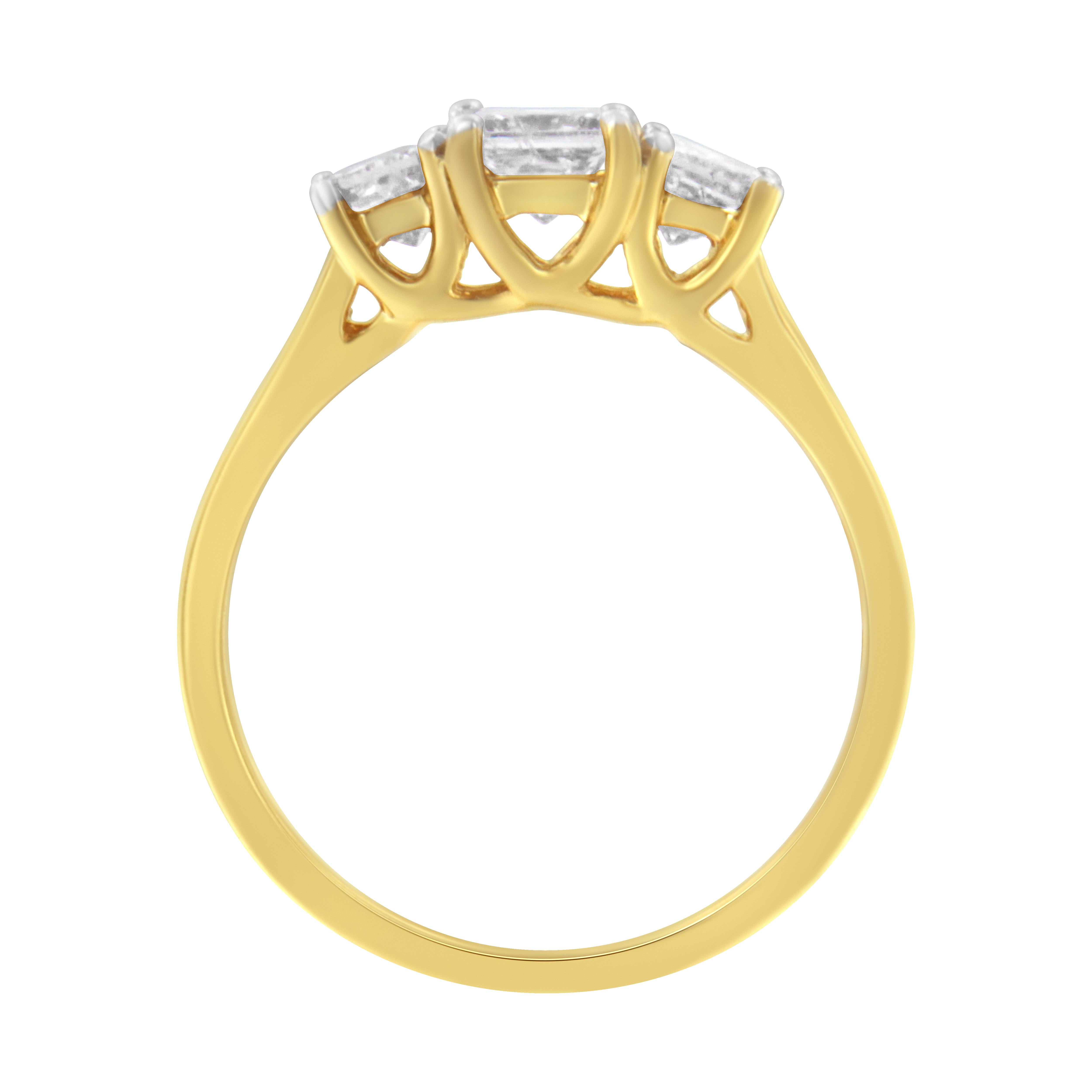 Princess Cut 10K Yellow Gold 1.0 Carat Princess-Cut Diamond Three Stone Band Ring For Sale