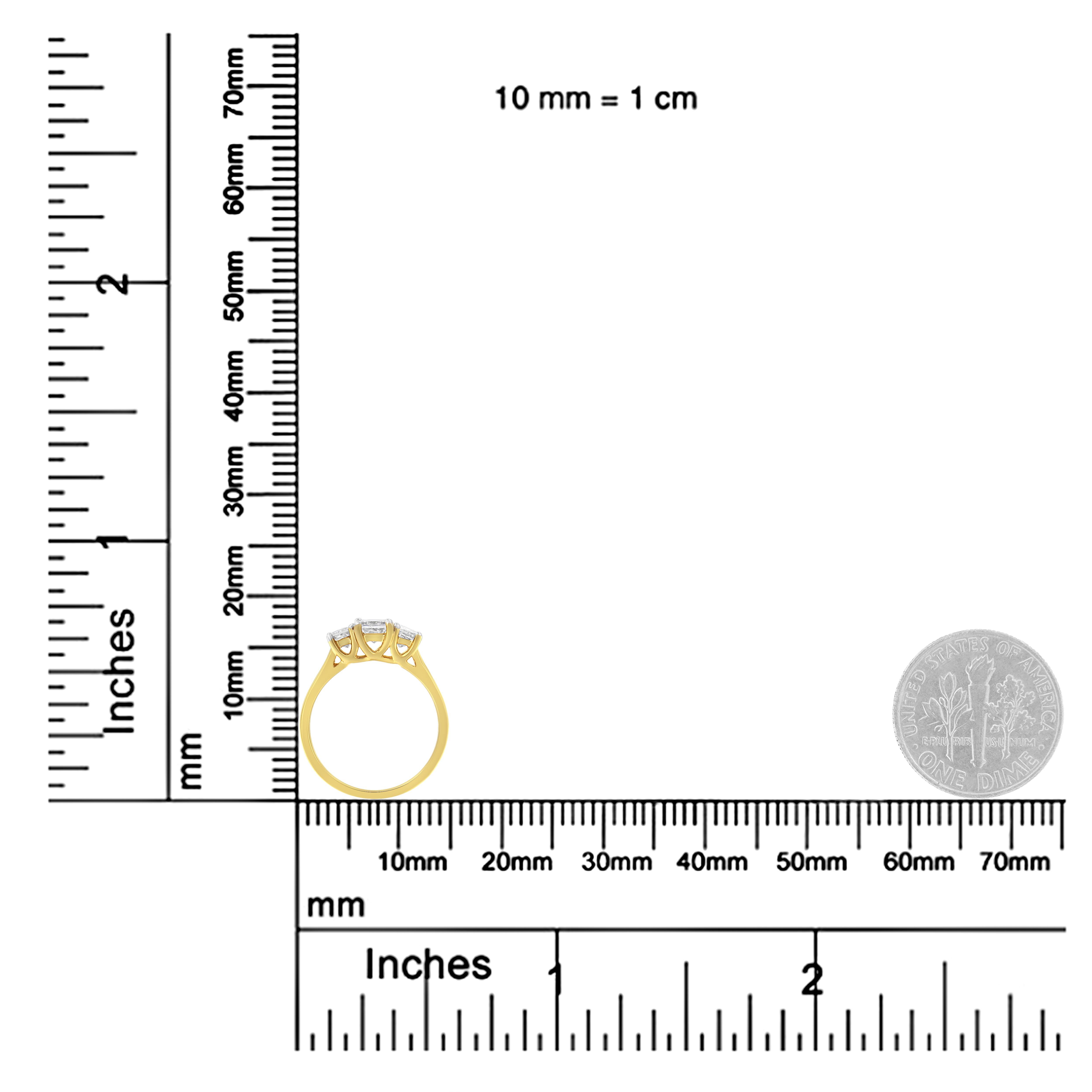 Bague à trois pierres en or jaune 10K avec diamant taille princesse de 1,0 carat Pour femmes en vente