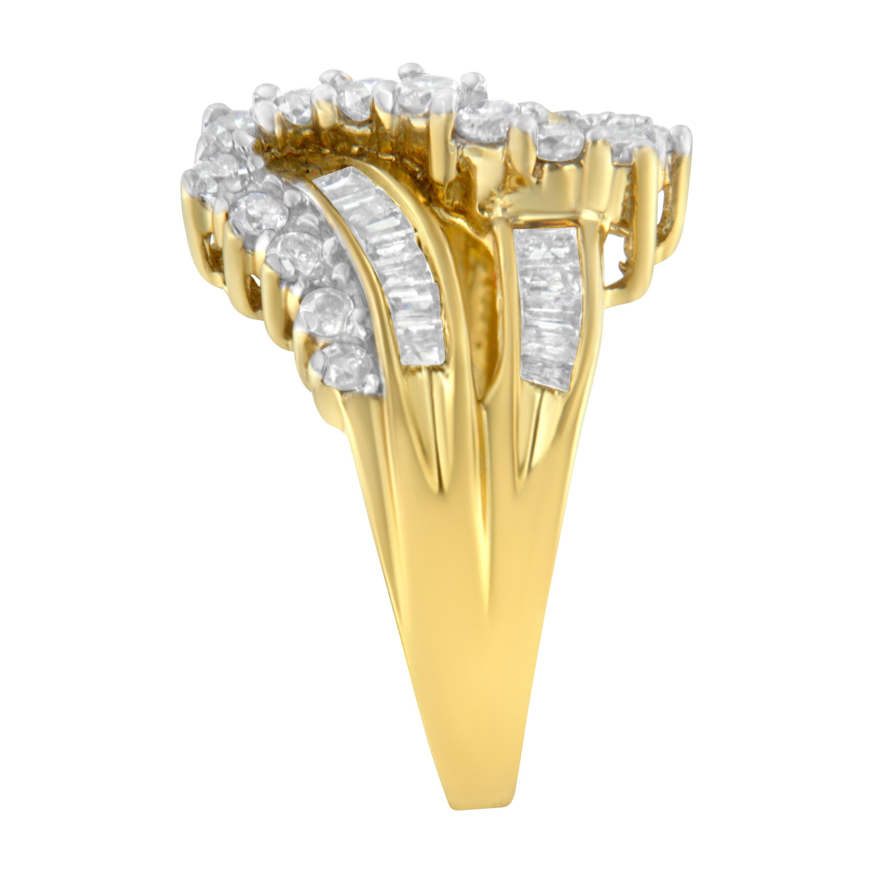 For Sale:  10K Yellow Gold 1.0 Carat Round and Baguette Cut Diamond Bypass Ring 5