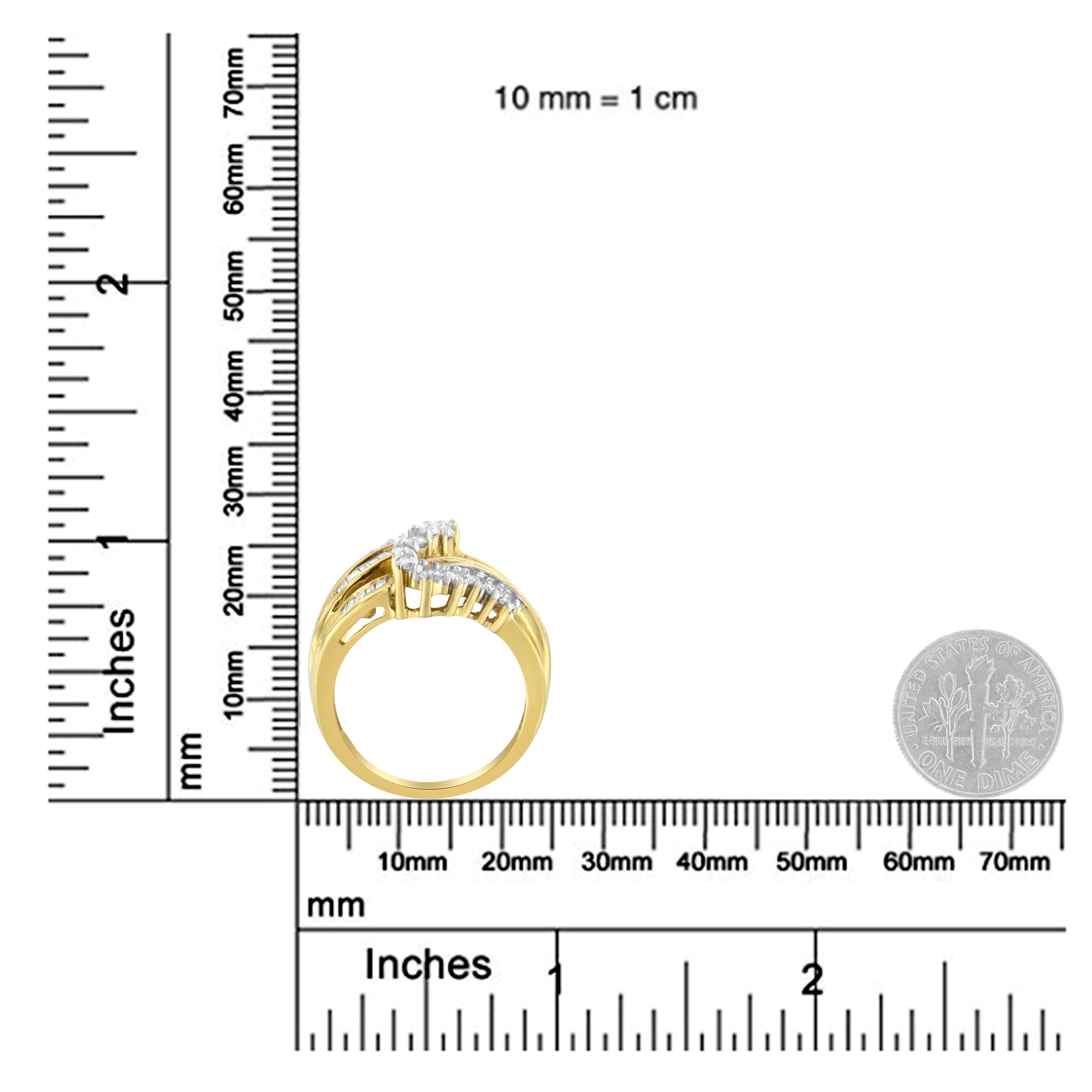 For Sale:  10K Yellow Gold 1.0 Carat Round and Baguette Cut Diamond Bypass Ring 7