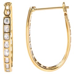 10K Yellow Gold 1.0 Carat Round and Baguette-Cut Diamond U-Hoop Earrings