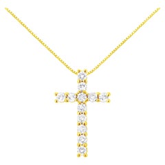 10k Yellow Gold 1.0 Carat Round Brilliant Cut Diamond Cross Pendant Necklace