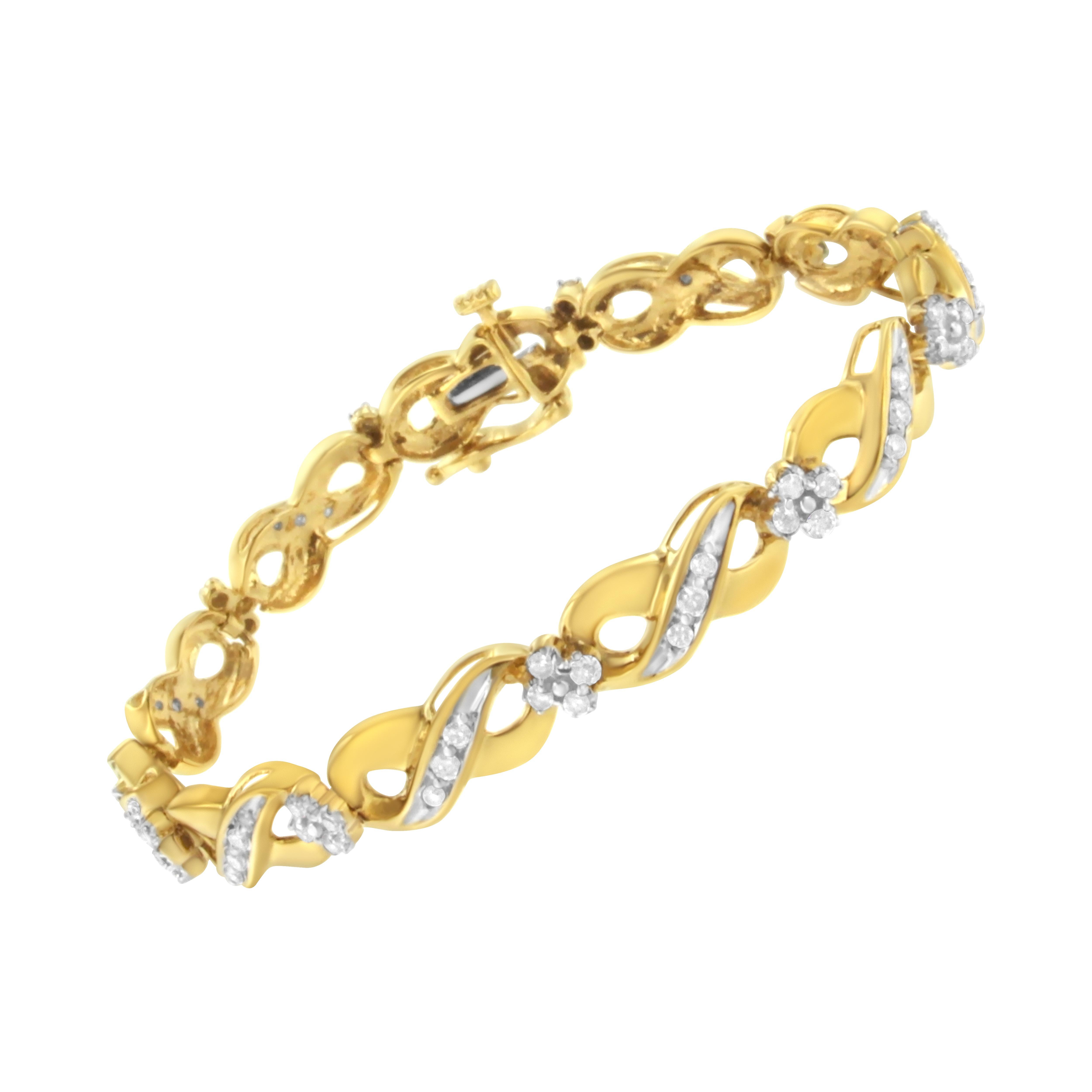 Taille ronde Bracelet d'amour infini en or jaune 10 carats avec diamants taille ronde de 1,0 carat en vente