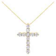 10 Karat Gelbgold 1,0 Karat runder Diamant Kreuz Anhänger Halskette mit Box Kette