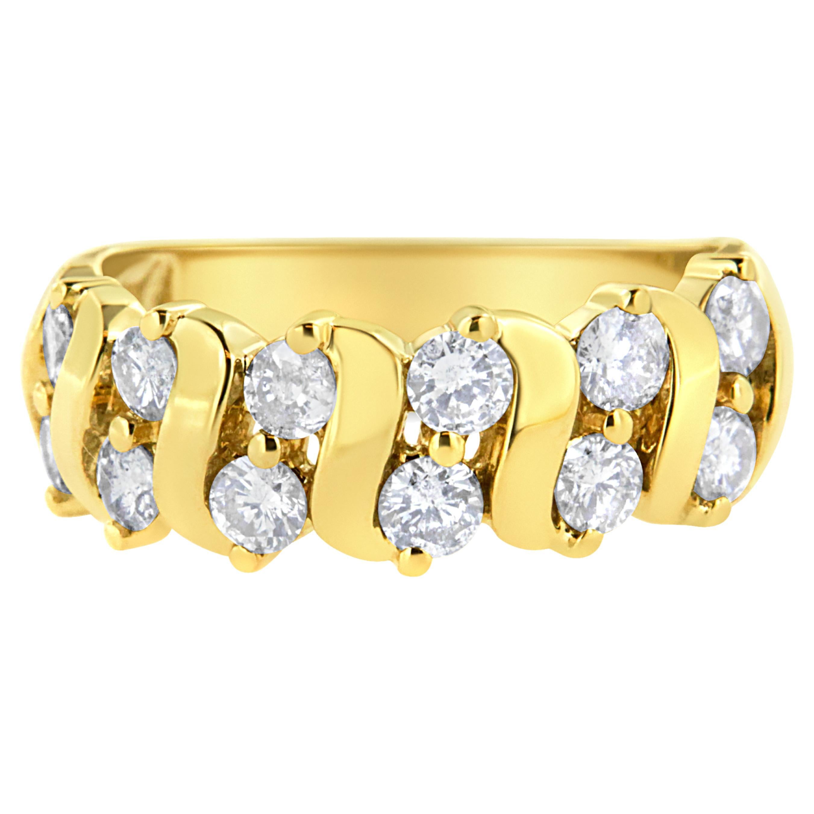 10K Yellow Gold 1.0 Carat S Link Two Row Diamond Band Ring