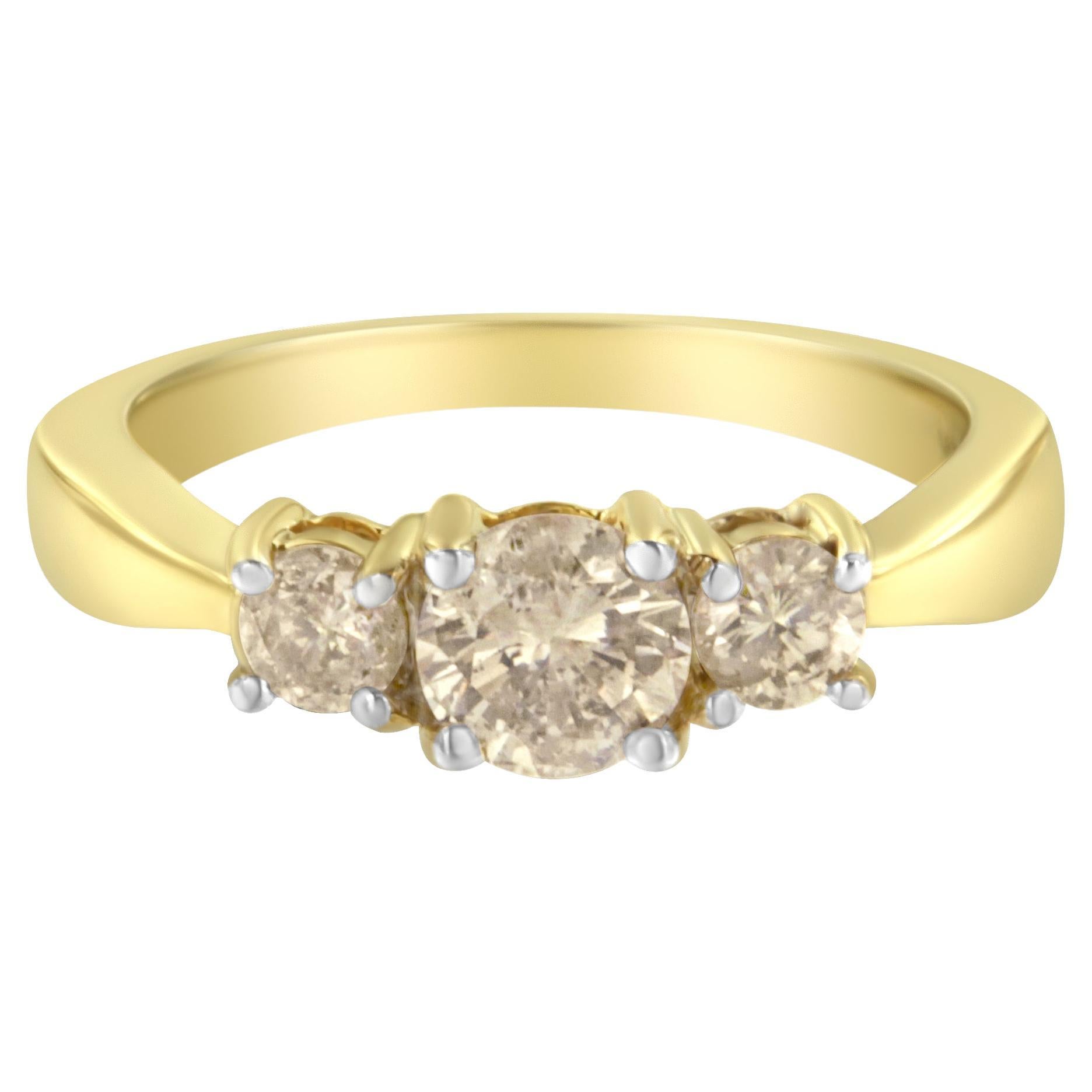 For Sale:  10K Yellow Gold 1.0 Carat Three Stone Diamond Band Ring