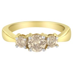 10K Yellow Gold 1.0 Carat Three Stone Diamond Band Ring
