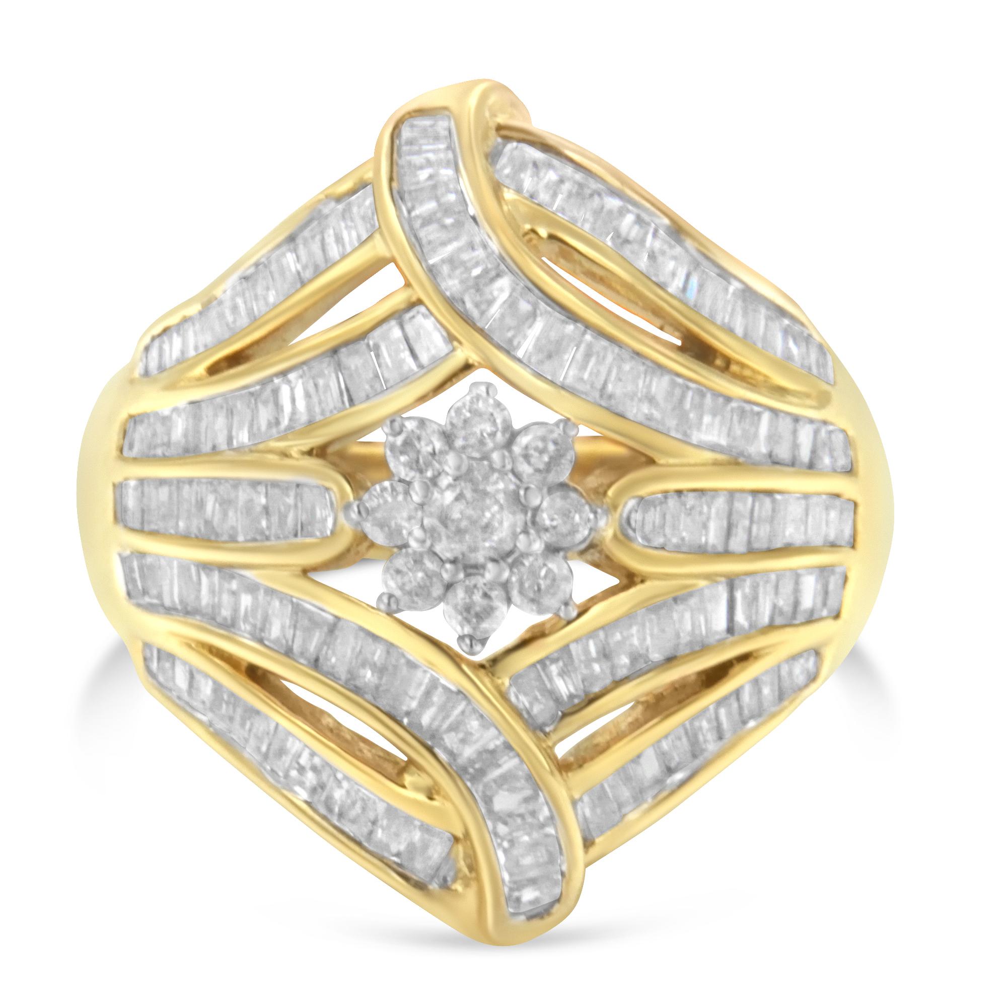 Modern 10K Yellow Gold 1.0 Cttw Diamond Cocktail Fashion Ring For Sale