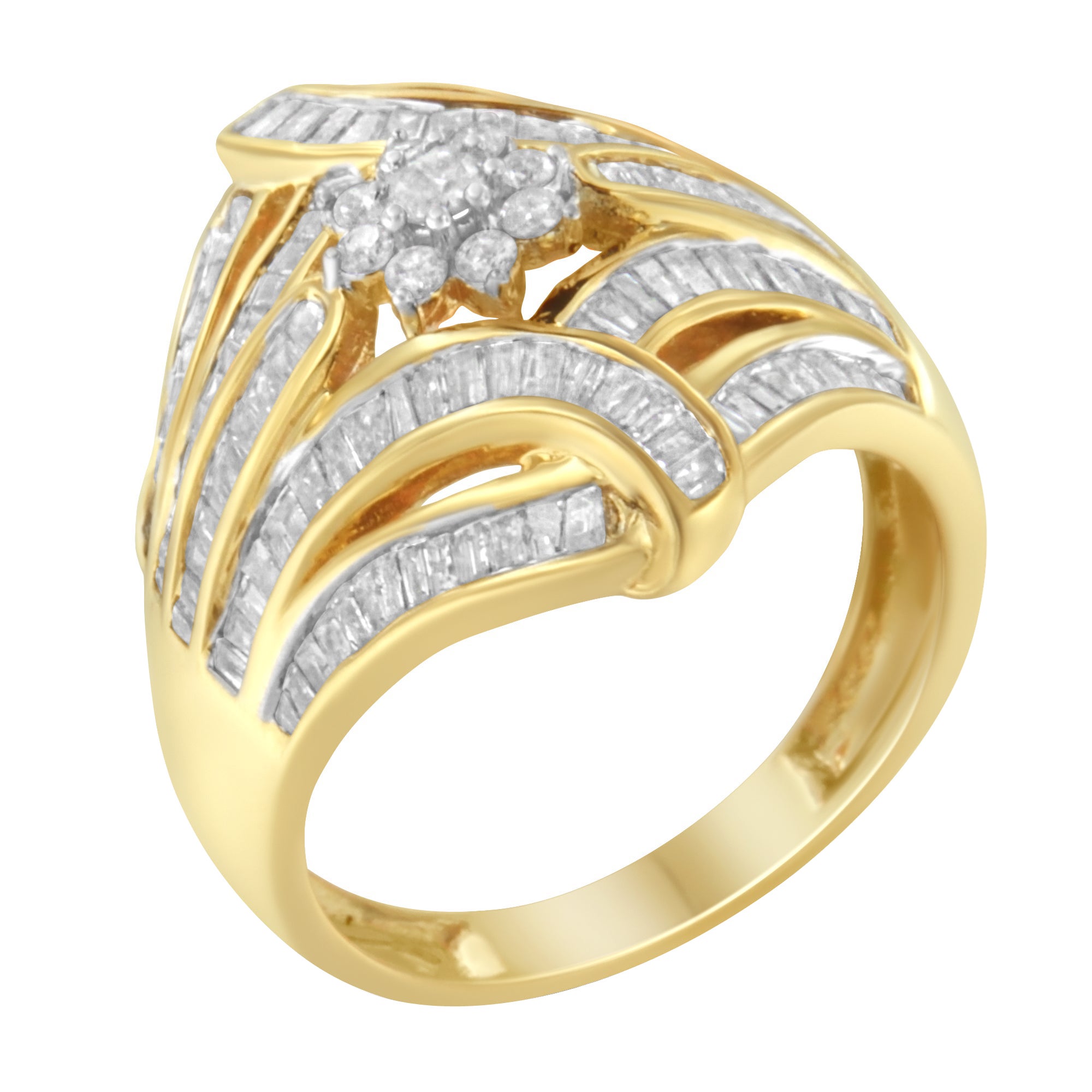 10K Yellow Gold 1.0 Cttw Diamond Cocktail Fashion Ring