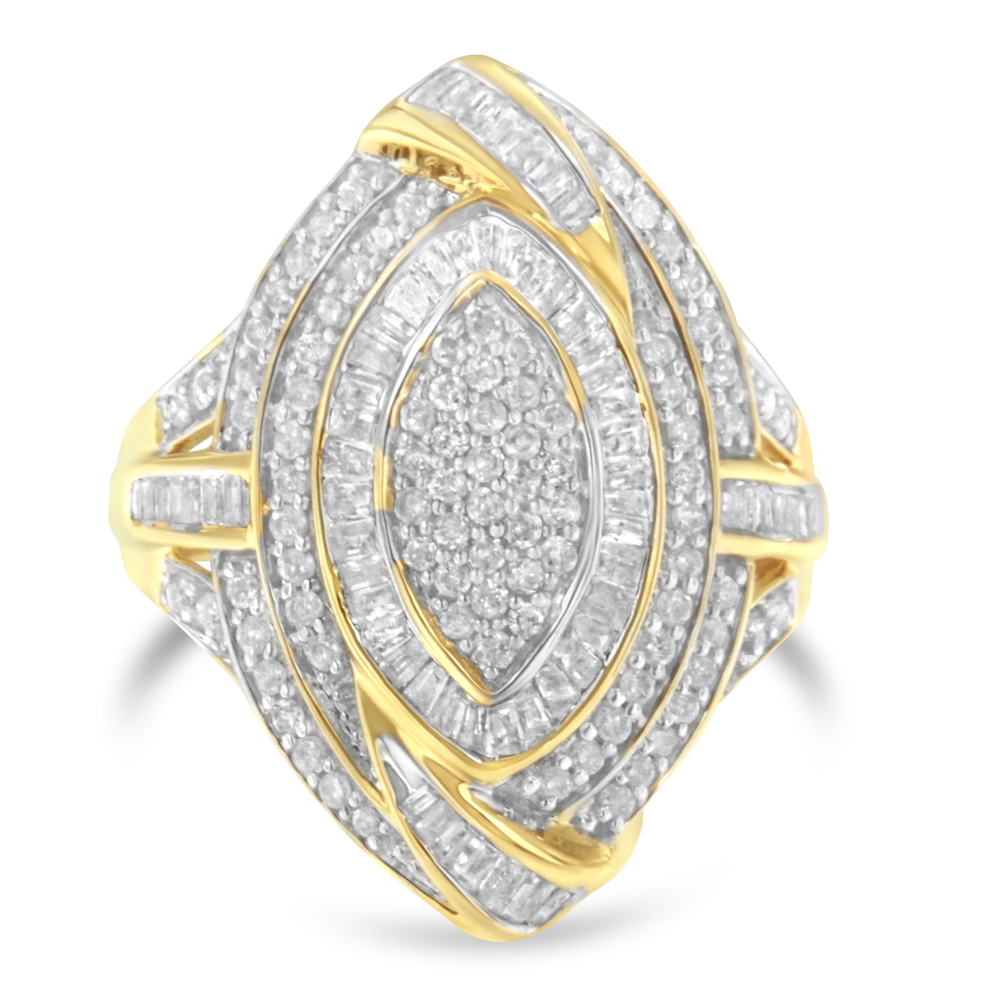 Modern 10K Yellow Gold 1.0 Cttw Diamond Cocktail Ring For Sale