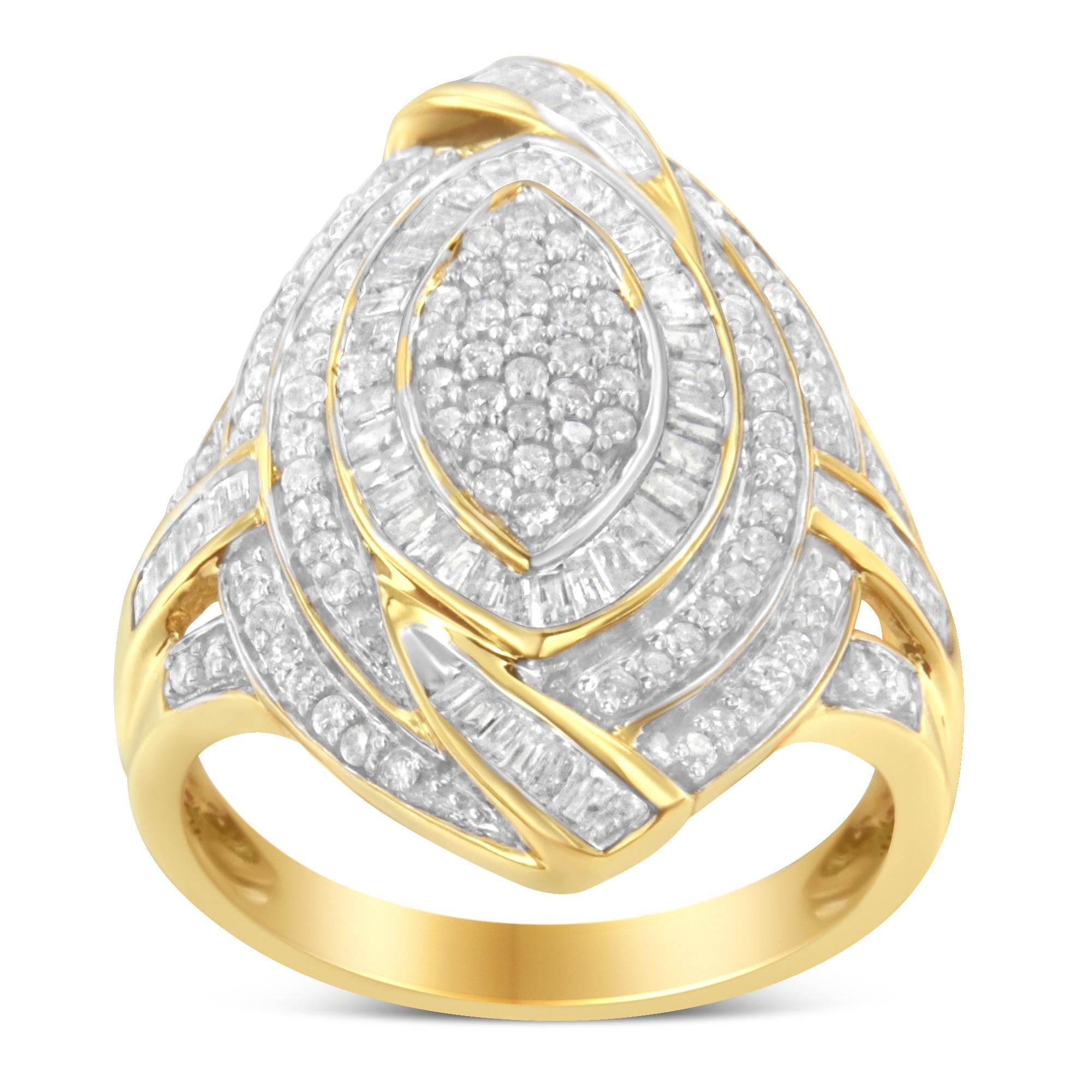 Round Cut 10K Yellow Gold 1.0 Cttw Diamond Cocktail Ring For Sale