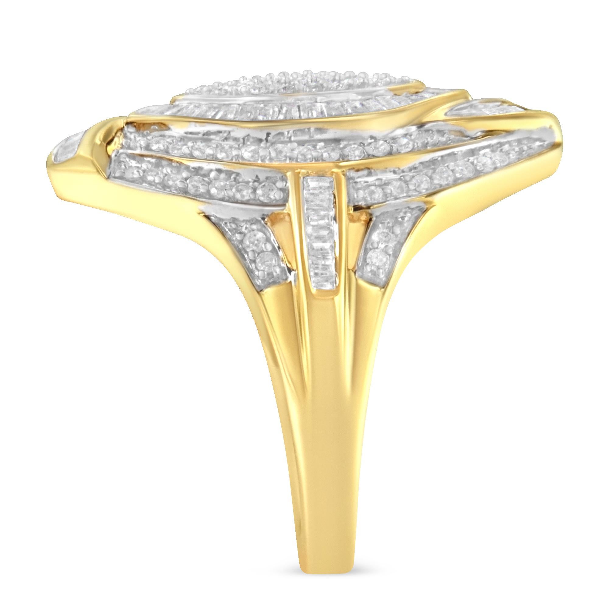 10K Yellow Gold 1.0 Cttw Diamond Cocktail Ring In New Condition For Sale In New York, NY