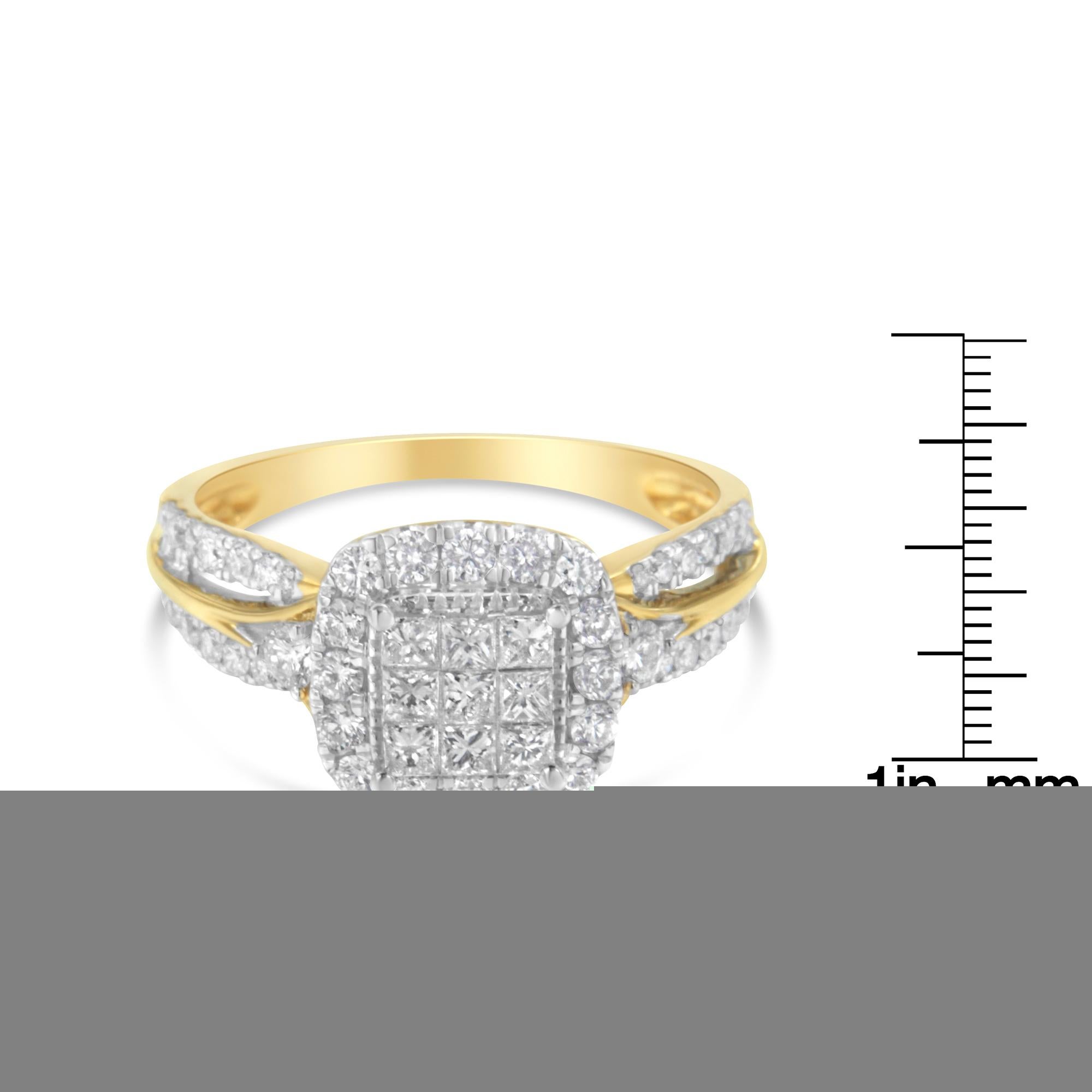10K Yellow Gold 1.0 Cttw Diamond Composite Halo 3-Band-Look Engagement Ring 4