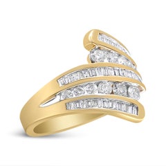 10K Yellow Gold 1.0 Cttw Diamond Multi Row Bypass Ring Band- Size 7