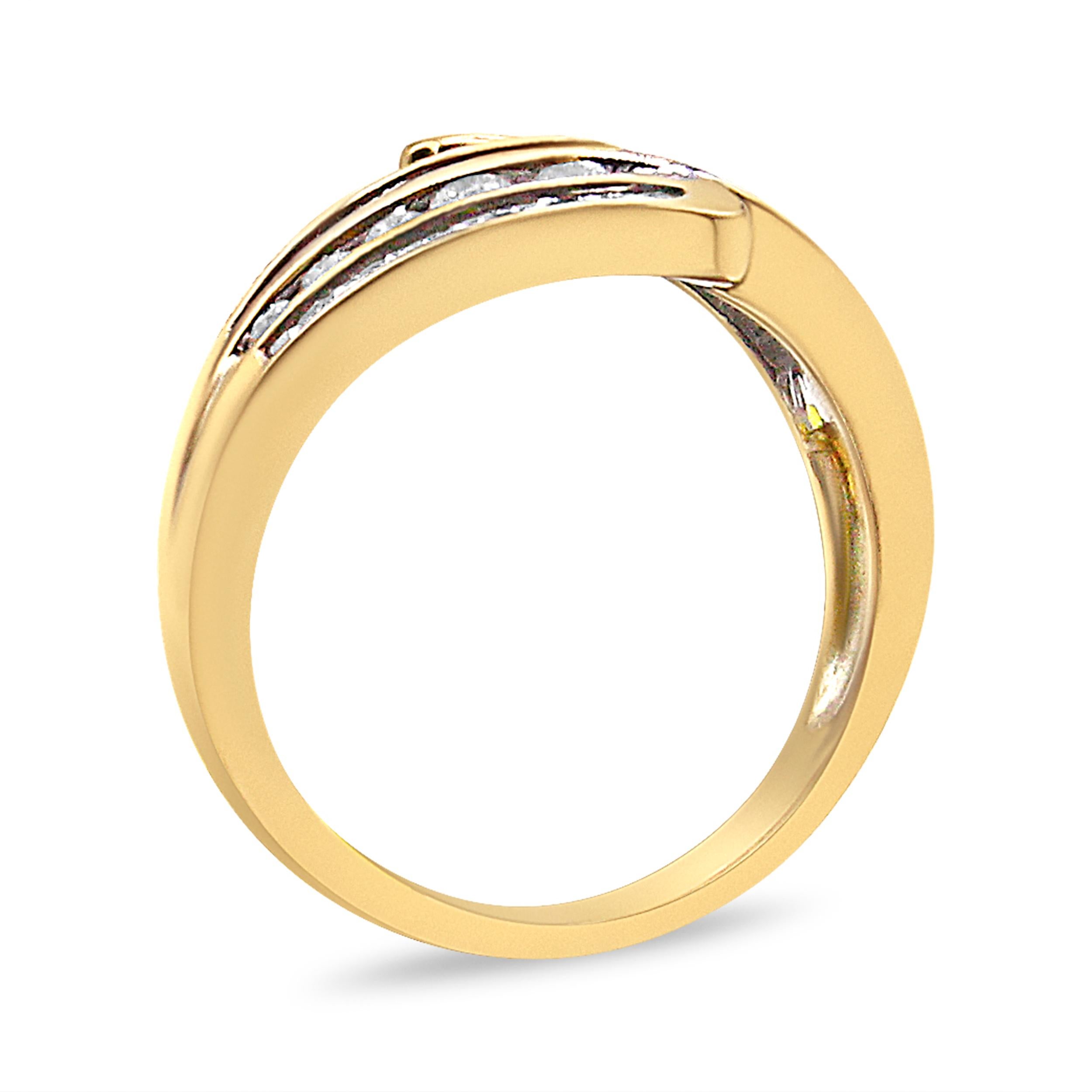 Taille ronde Bague bypass à plusieurs rangées de diamants 1,0 carattw en or jaune 10 carats, taille 7 en vente
