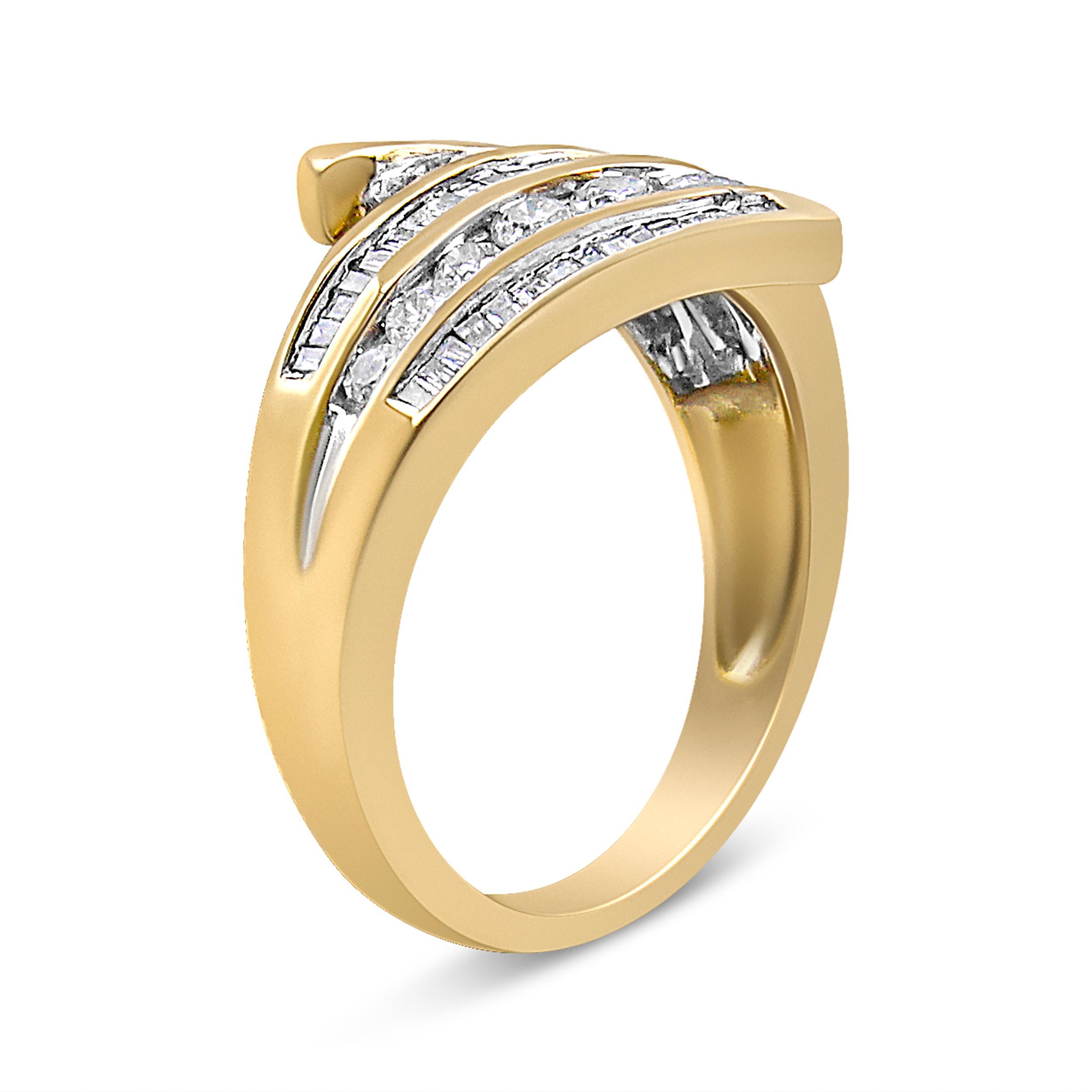Bague bypass à plusieurs rangées de diamants 1,0 carattw en or jaune 10 carats, taille 7 Neuf - En vente à New York, NY