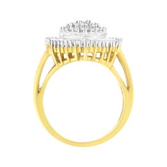 10K Yellow Gold 1.0 Cttw Round and Baguette Cut Diamond Oval Shaped Cluster Ring