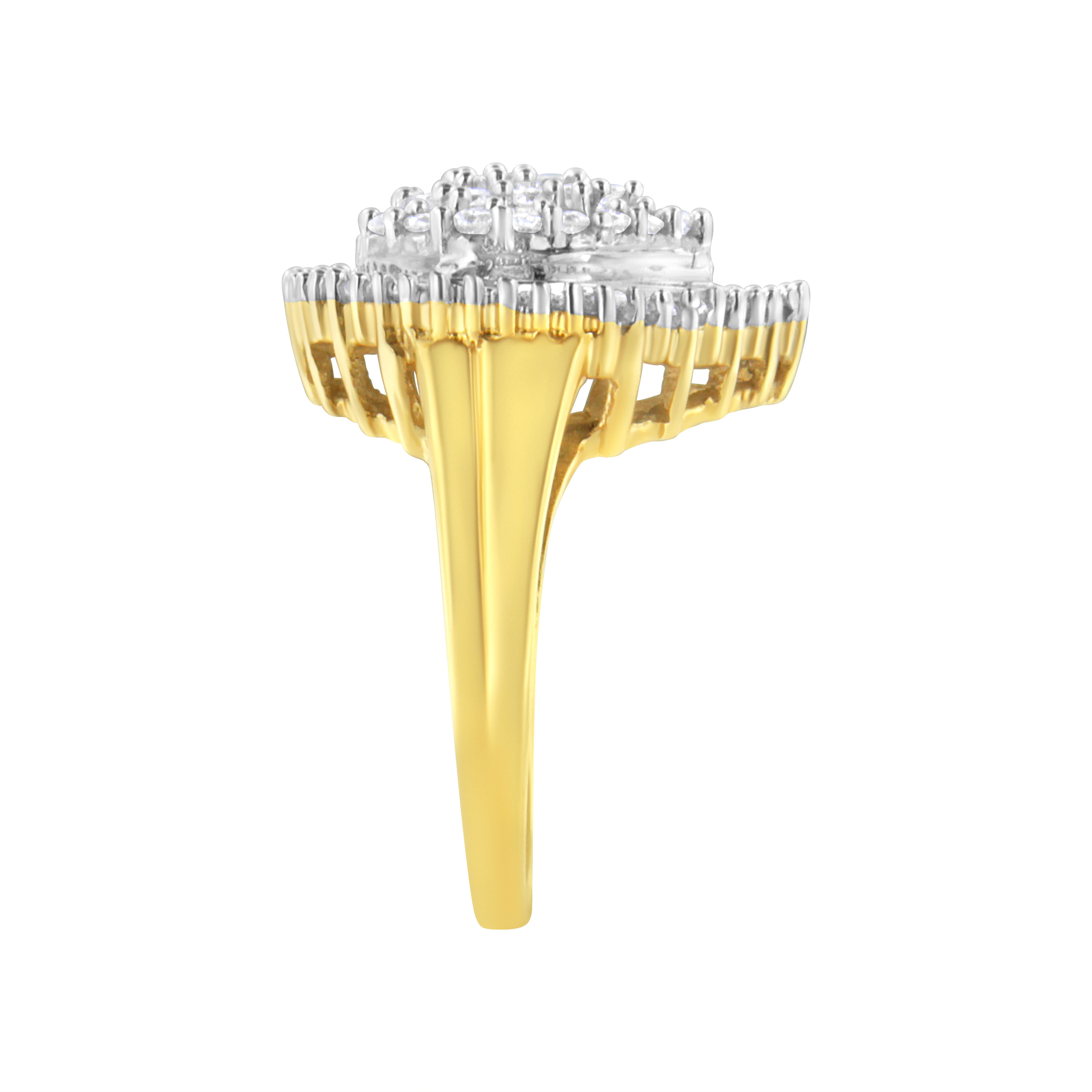 Bague en or jaune 10 carats avec diamants taille ronde et baguette de 1,0 carat Neuf à New York, NY