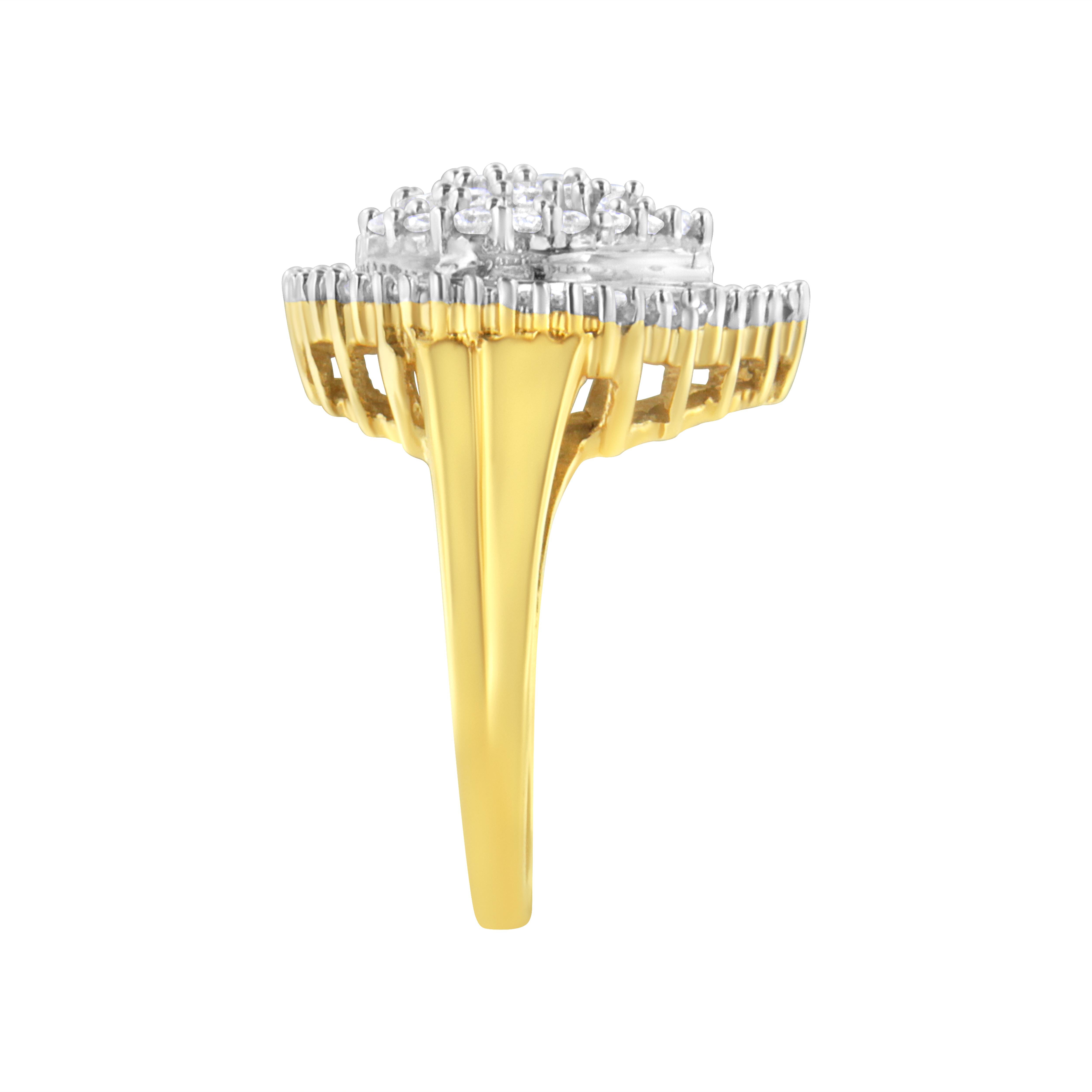 For Sale:  10K Yellow Gold 1.0 Cttw Round and Baguette Cut Diamond Oval Shaped Cluster Ring 5