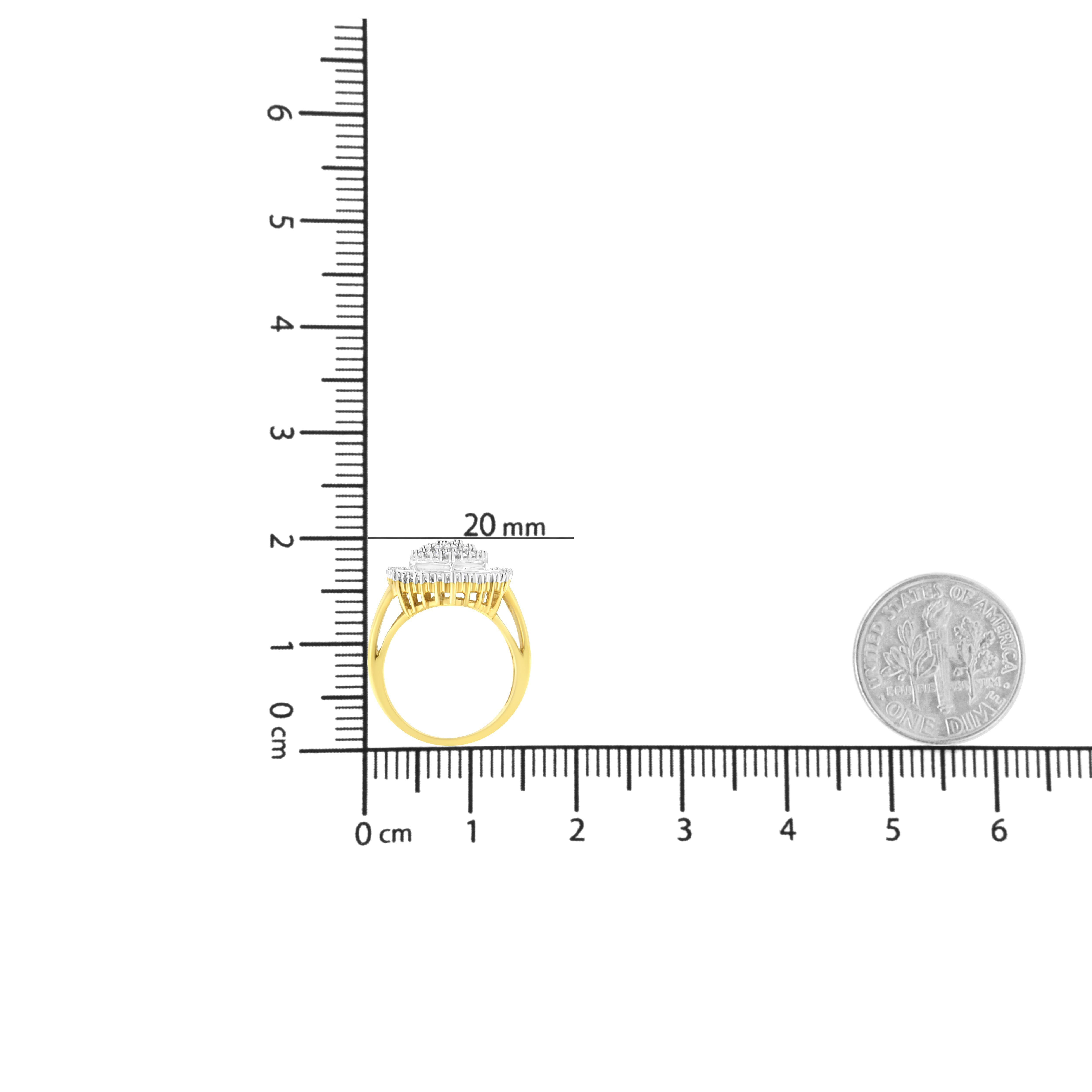 Im Angebot: 10K Gelbgold 1,0 Karat Runder und Baguetteschliff Diamant Ovalförmiger Cluster-Ring () 7