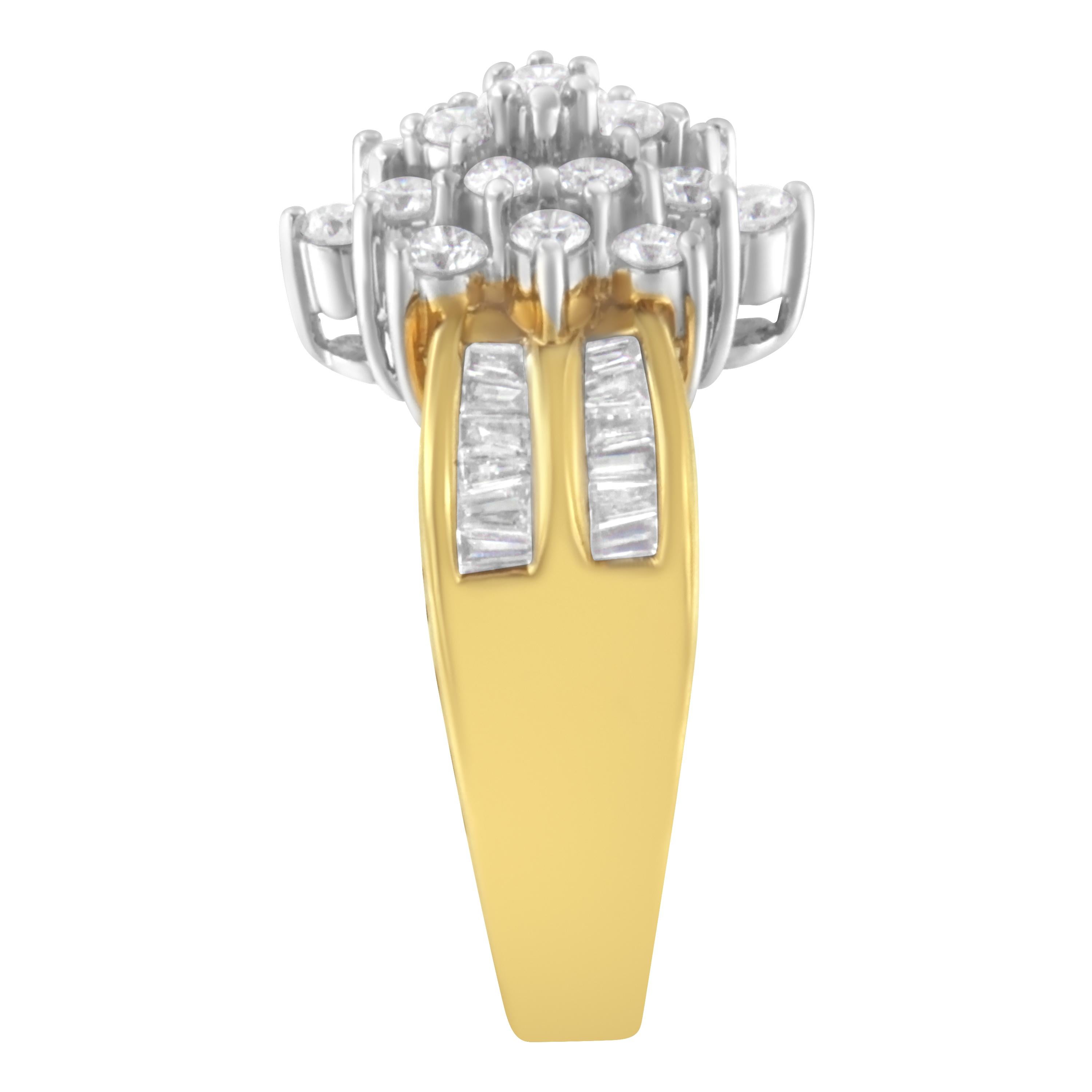 For Sale:  10K Yellow Gold 1.00 Carat Round and Baguette-Cut Diamond Floral Cluster Ring 6