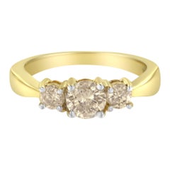 10K Yellow Gold 1.00 Carat Three Stone Diamond Band Ring