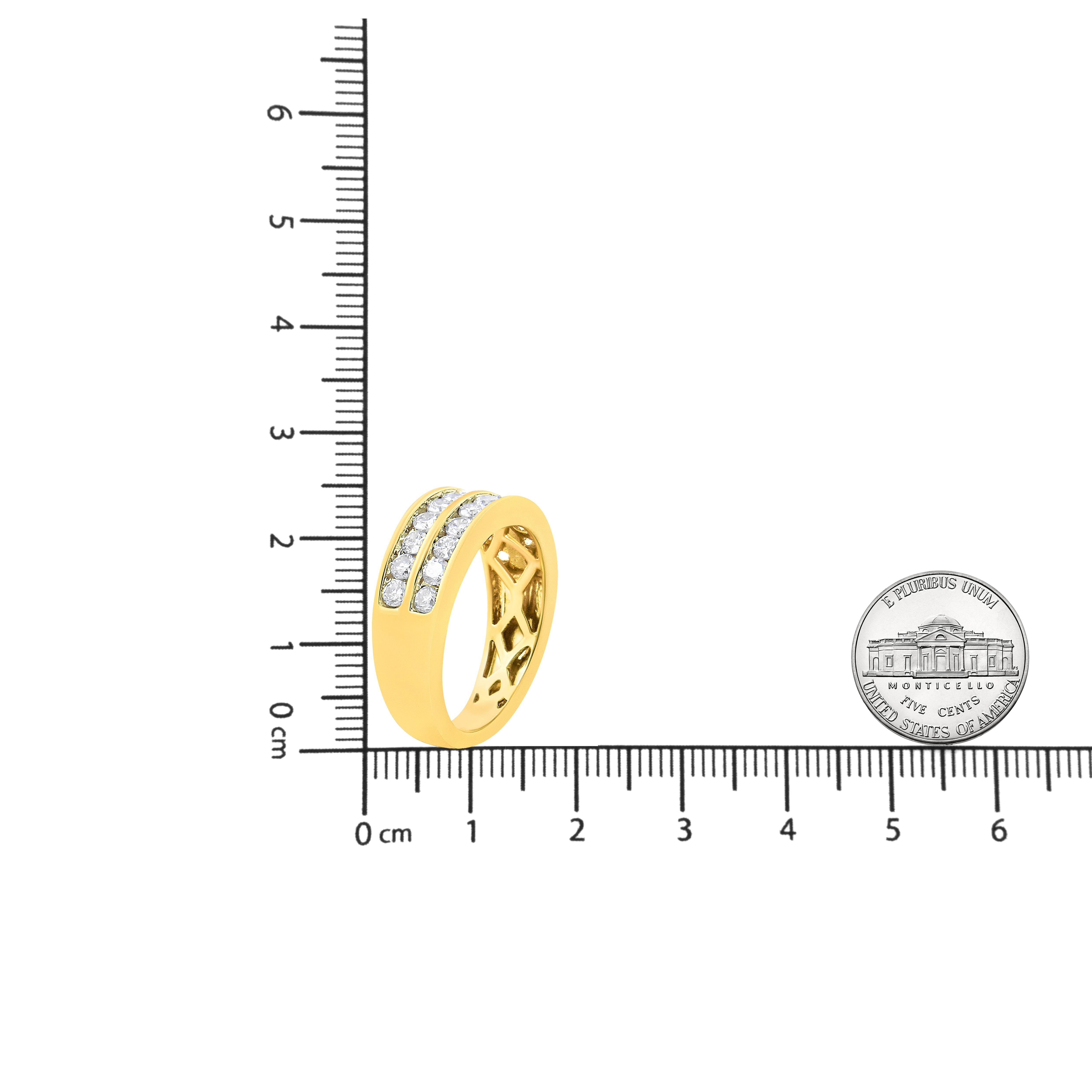 For Sale:  10K Yellow Gold 1.00 Carat Two-Row Diamond Band Ring 7