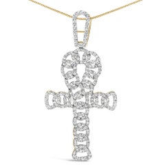 10K Yellow Gold 1.00 Cttw Ankh Cross Pendant (H-I Color, SI1-SI2 Clarity)